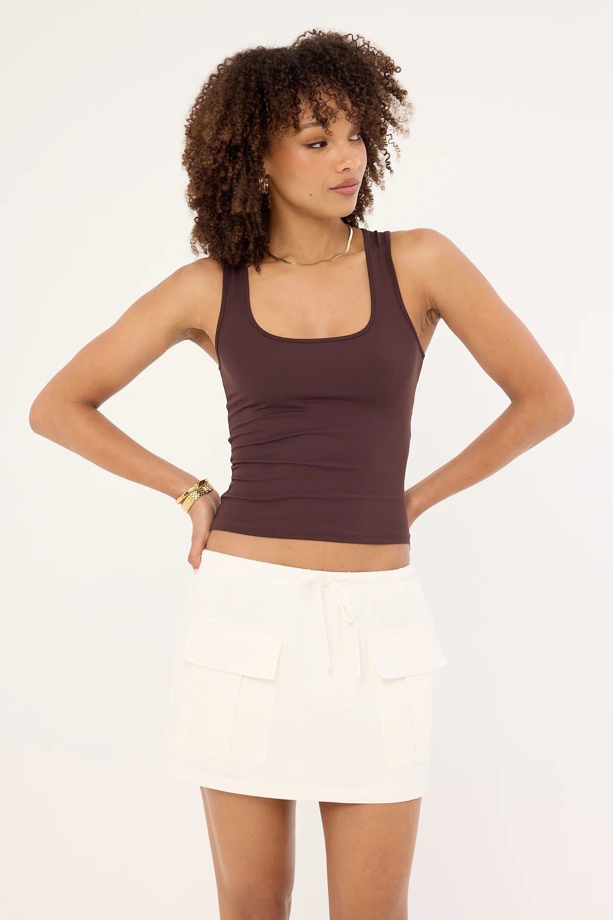 Luck & Trouble Penn Drawcord Mid Rise Mini Skirt White - Image 2