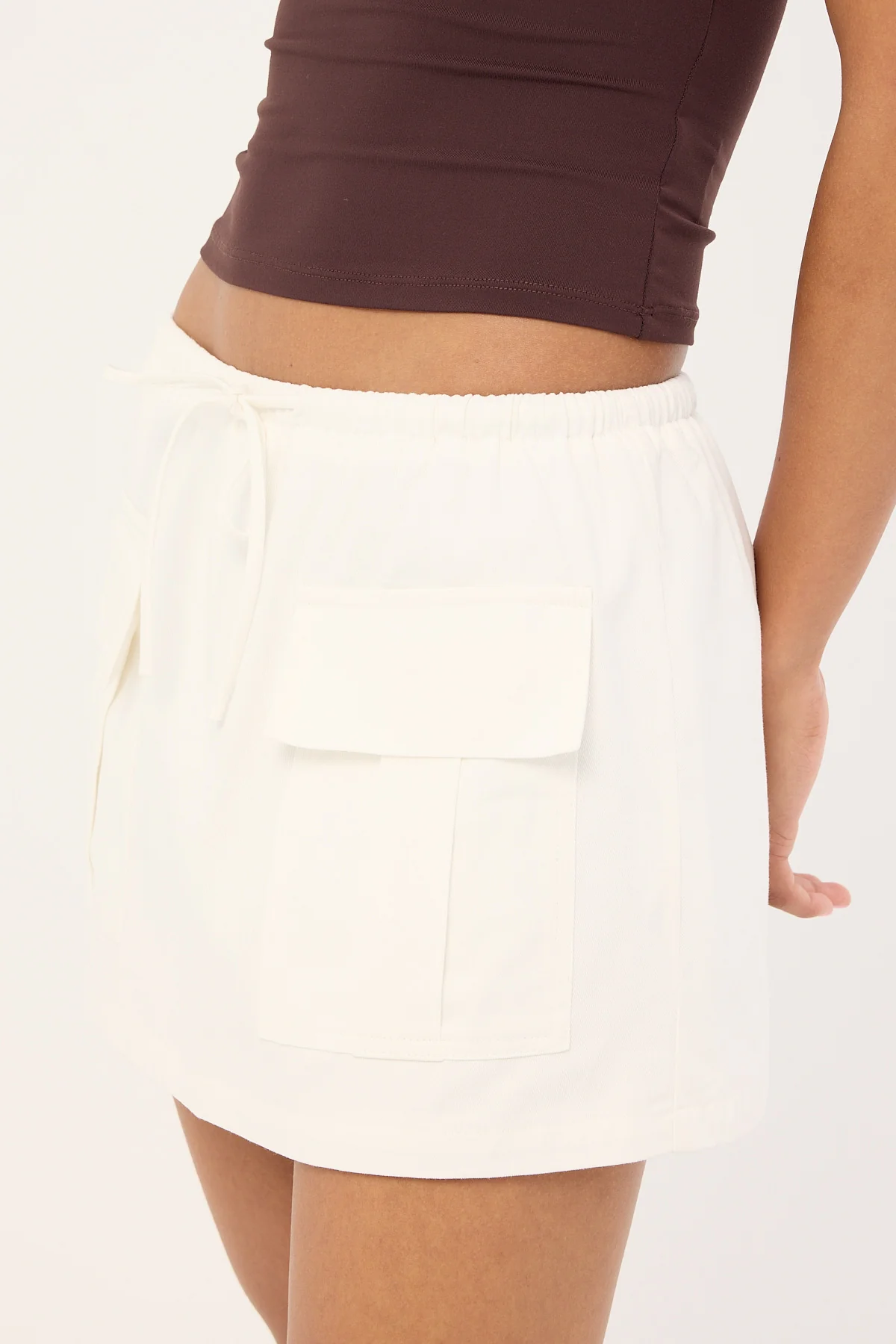 Luck & Trouble Penn Drawcord Mid Rise Mini Skirt White - Image 4