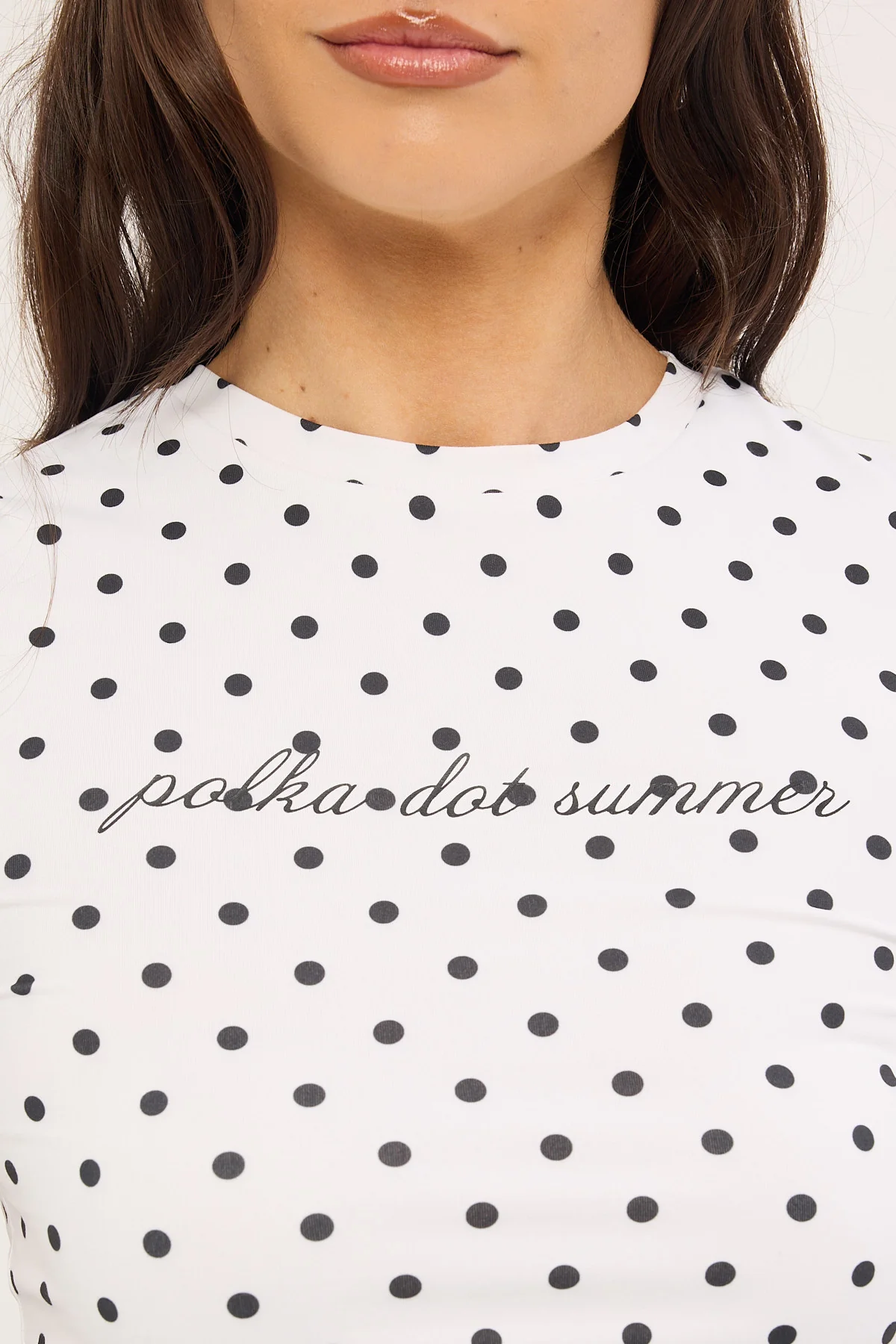 Luck & Trouble Polka Dot Summer Baby Tee White Polka - Image 3