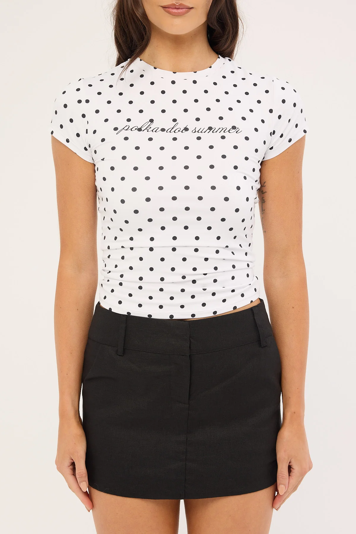 Luck & Trouble Polka Dot Summer Baby Tee White Polka - Image 6