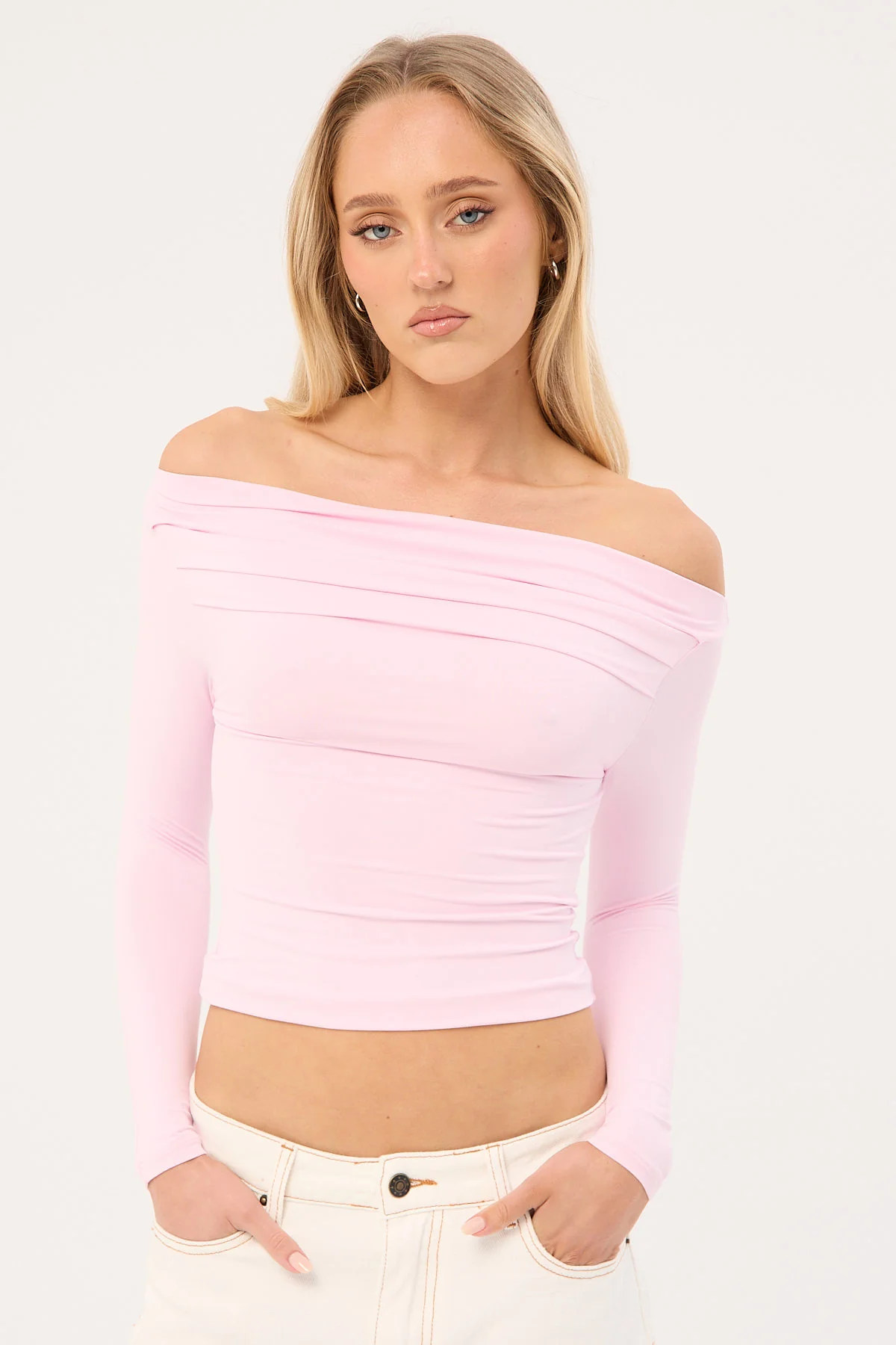 Luck & Trouble Raquel Ruched Long Sleeve Top Pink