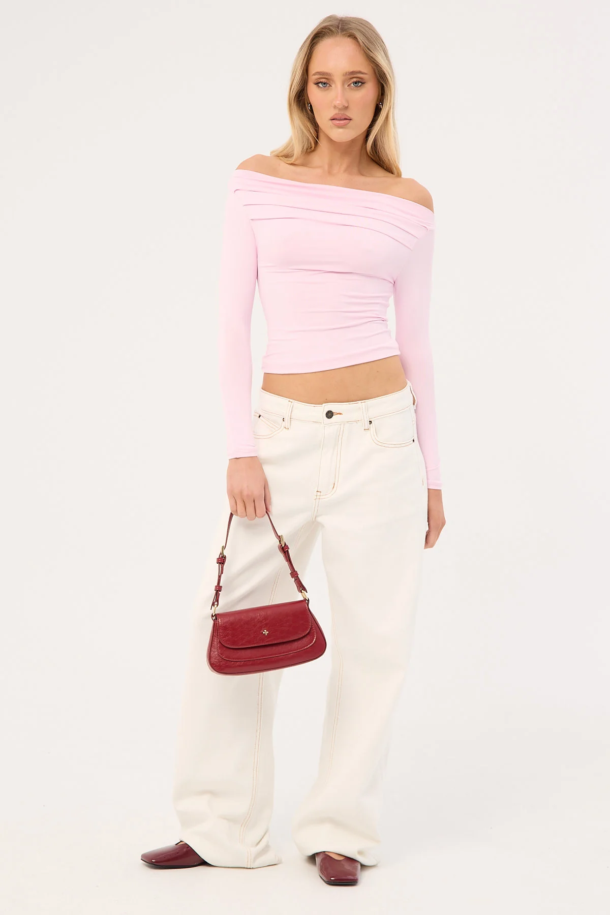 Luck & Trouble Raquel Ruched Long Sleeve Top Pink - Image 2