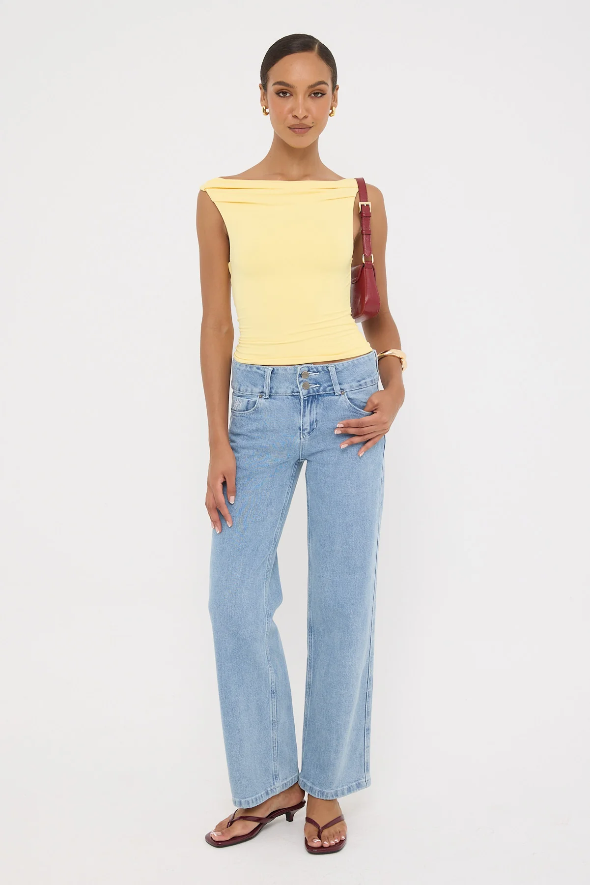 Luck & Trouble Raquel Ruched Sleeveless Top Lemon - Image 2
