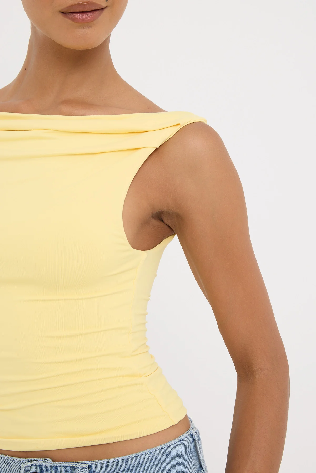 Luck & Trouble Raquel Ruched Sleeveless Top Lemon - Image 4