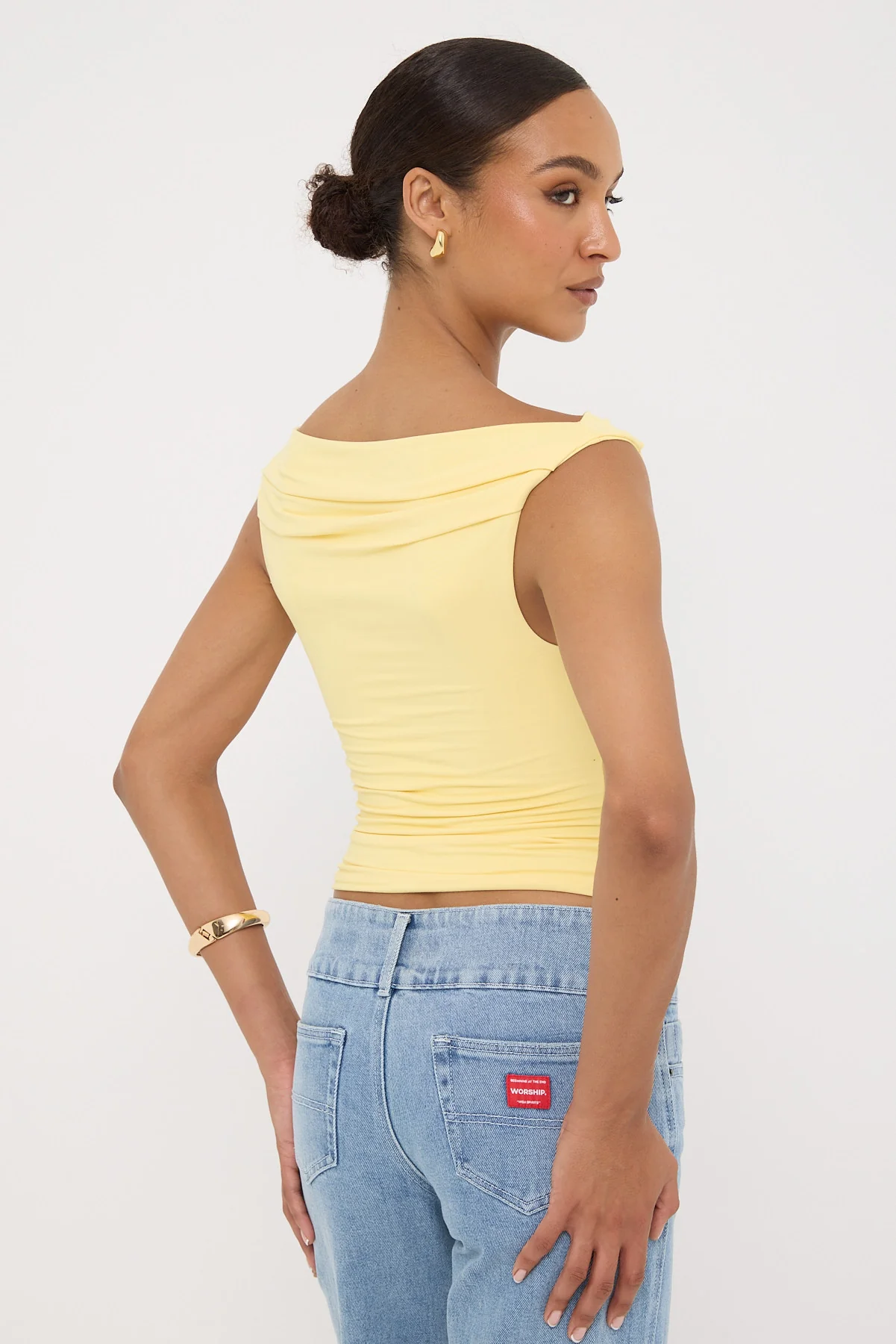 Luck & Trouble Raquel Ruched Sleeveless Top Lemon - Image 5