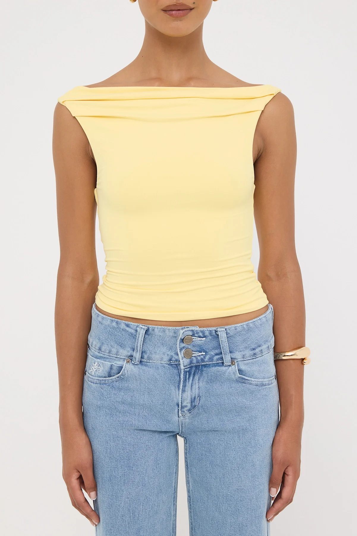 Luck & Trouble Raquel Ruched Sleeveless Top Lemon - Image 6