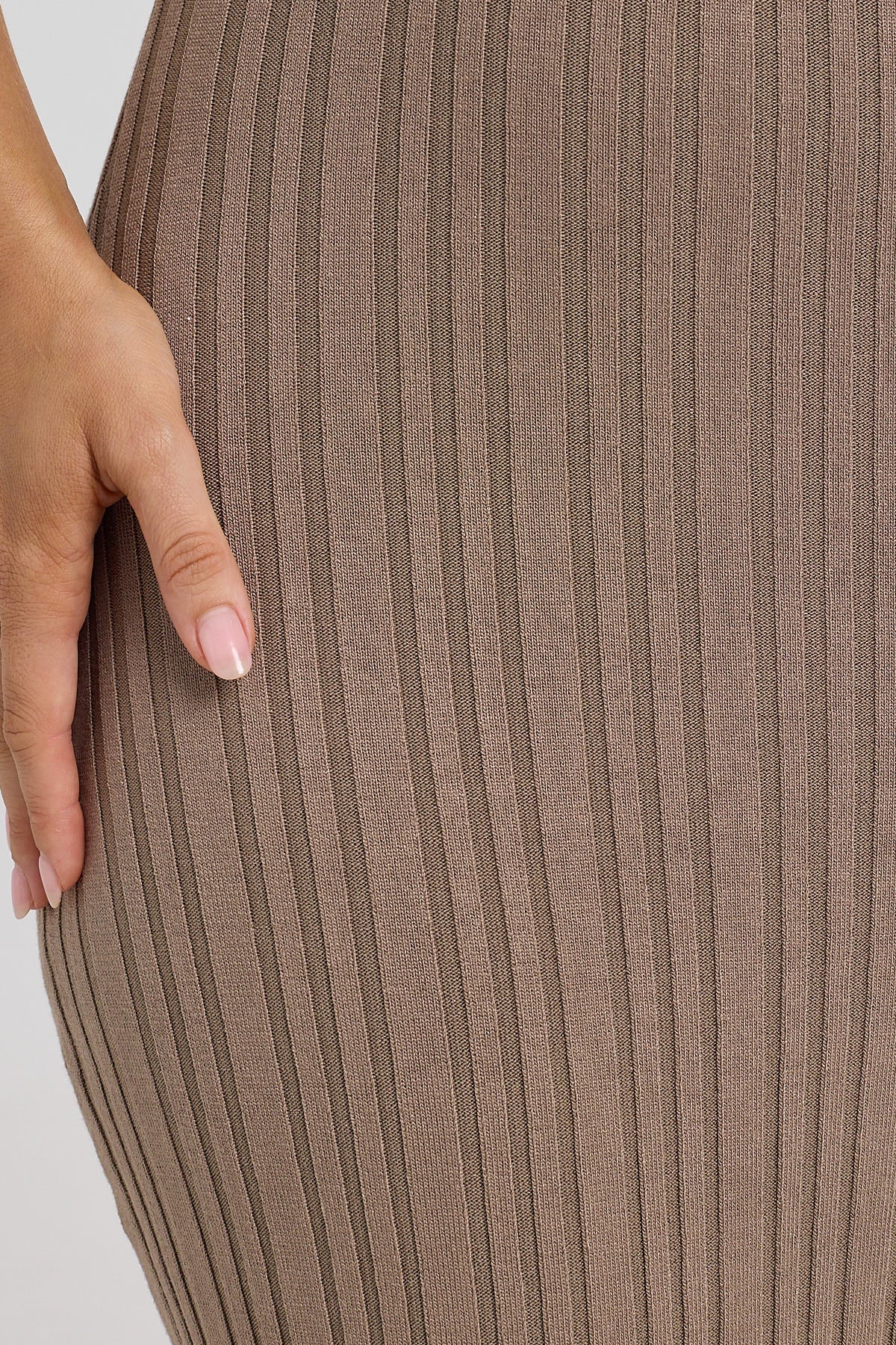 Luck & Trouble Rib High Neck Open Back Knit Midi Dress Tan - Image 5