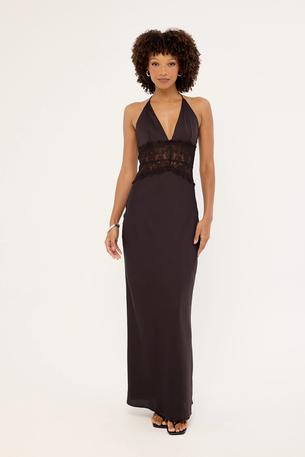 Luck & Trouble Rietta Lace Halter Maxi Dress Dark Brown - Image 5