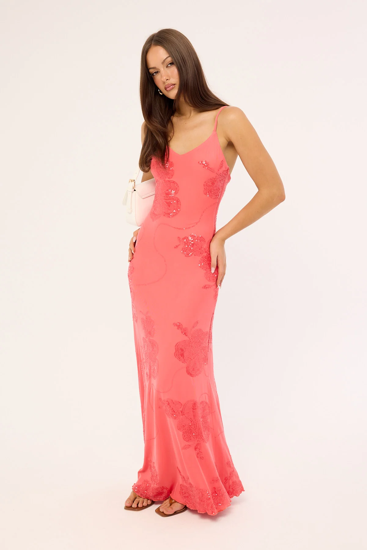 Luck & Trouble Riviera Sequin Slip Maxi Dress Coral - Image 3