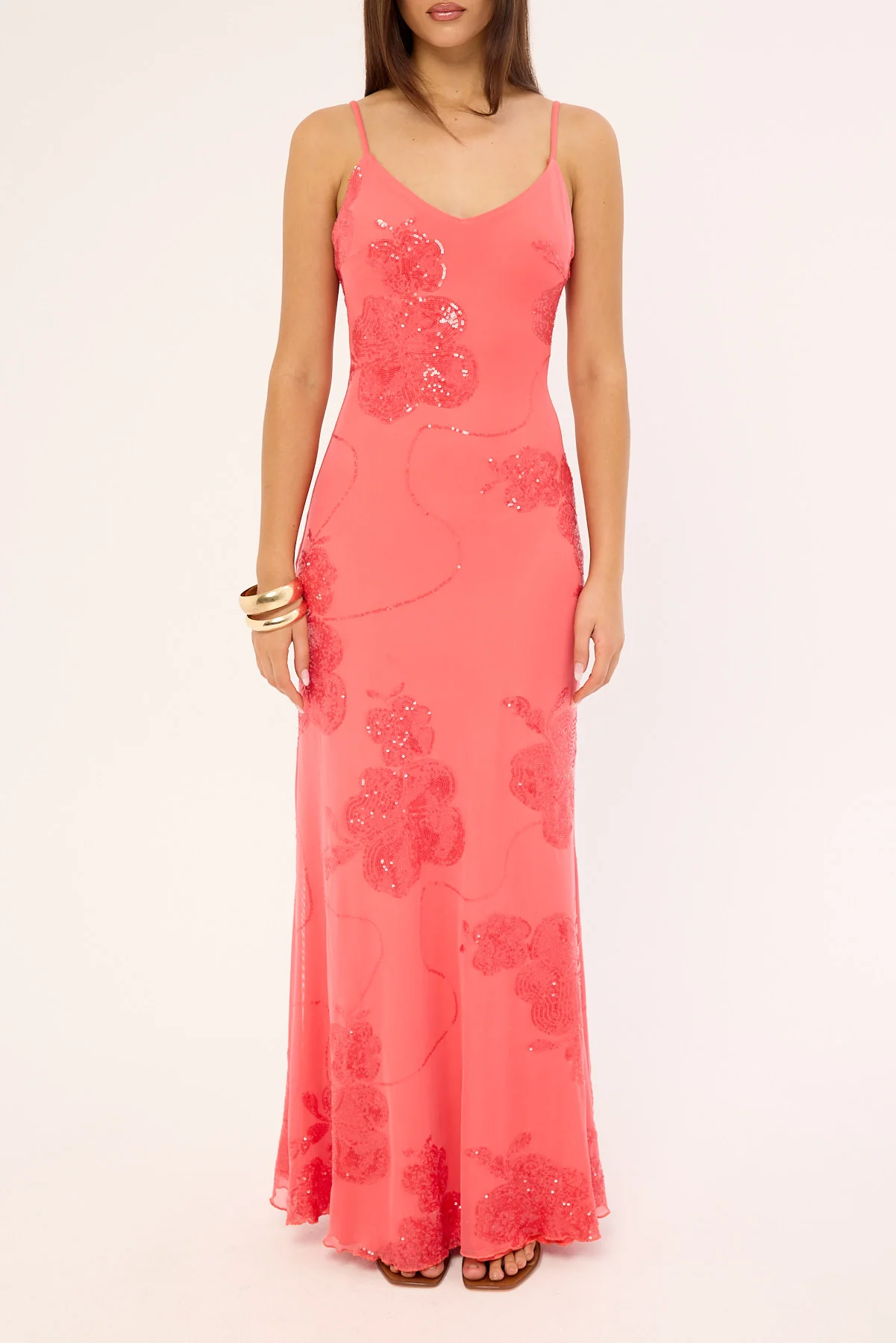 Luck & Trouble Riviera Sequin Slip Maxi Dress Coral - Image 6