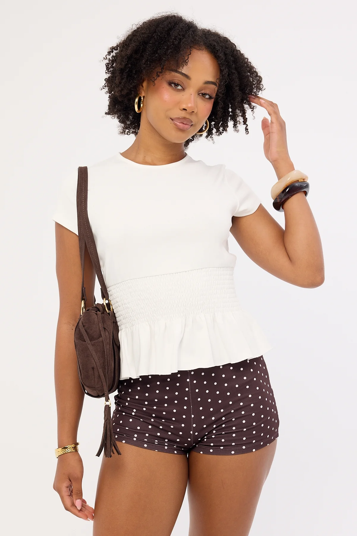 Luck & Trouble Ruched Baby Tee White