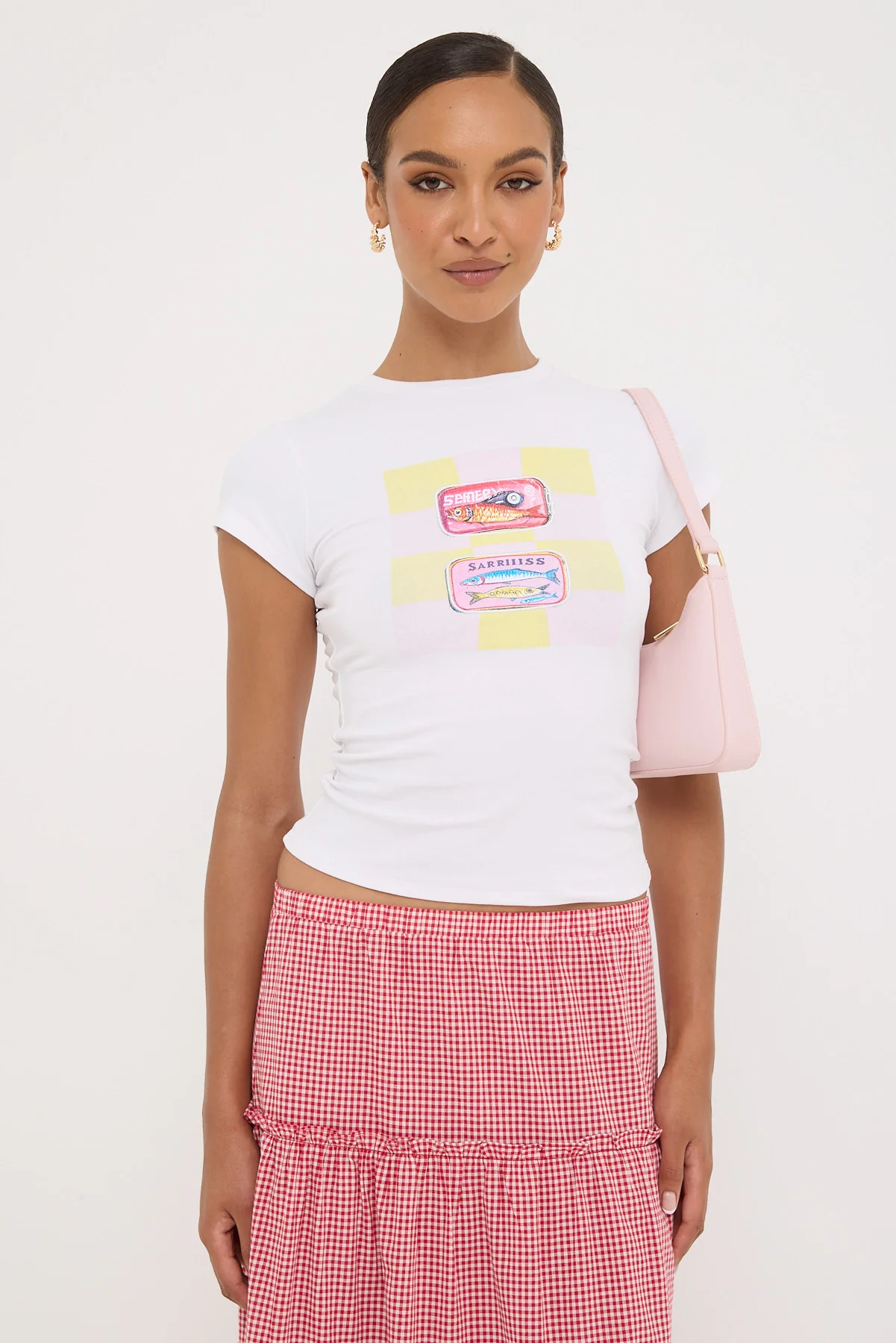 Luck & Trouble Salty Sardines Baby Tee White - Image 2