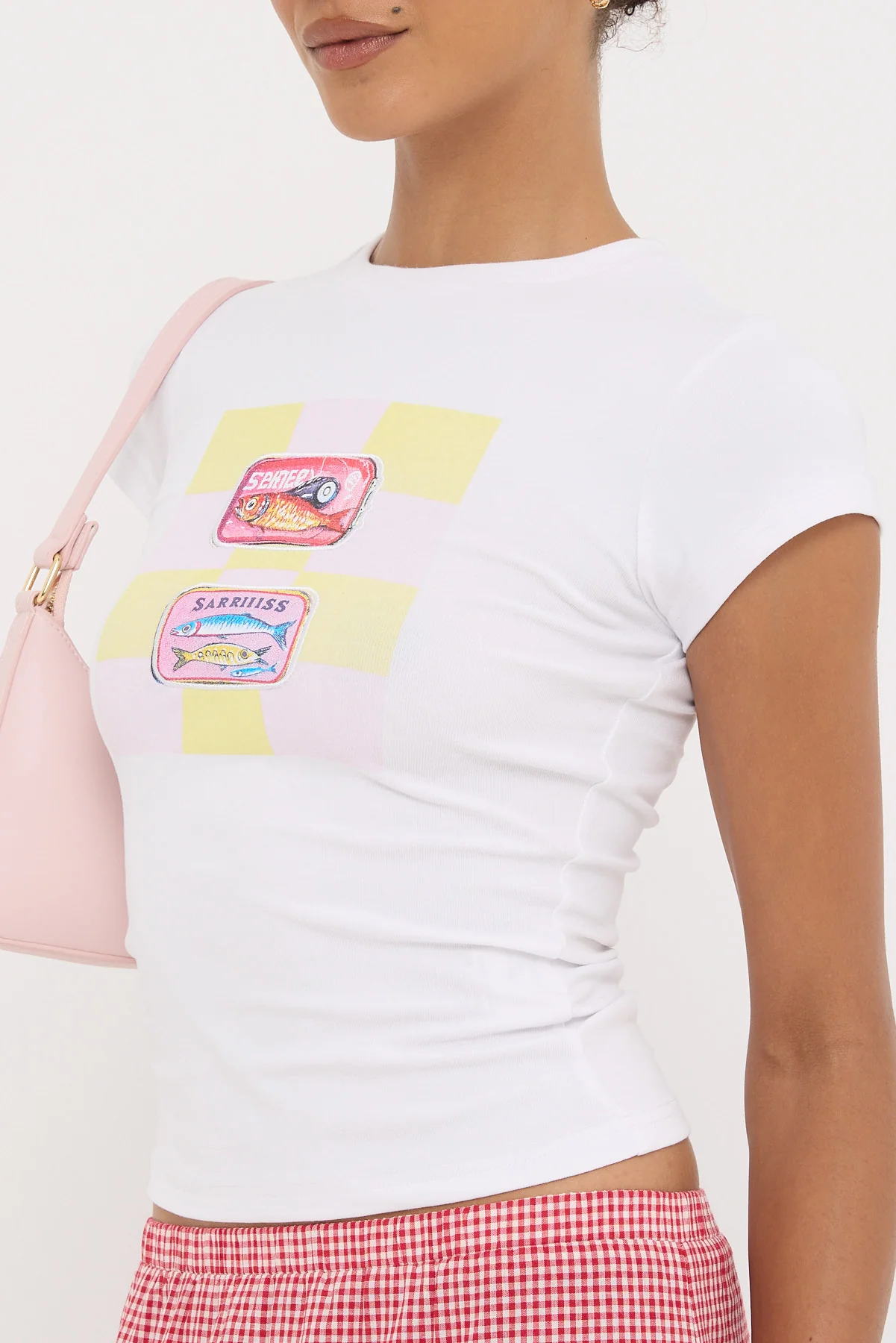 Luck & Trouble Salty Sardines Baby Tee White - Image 4