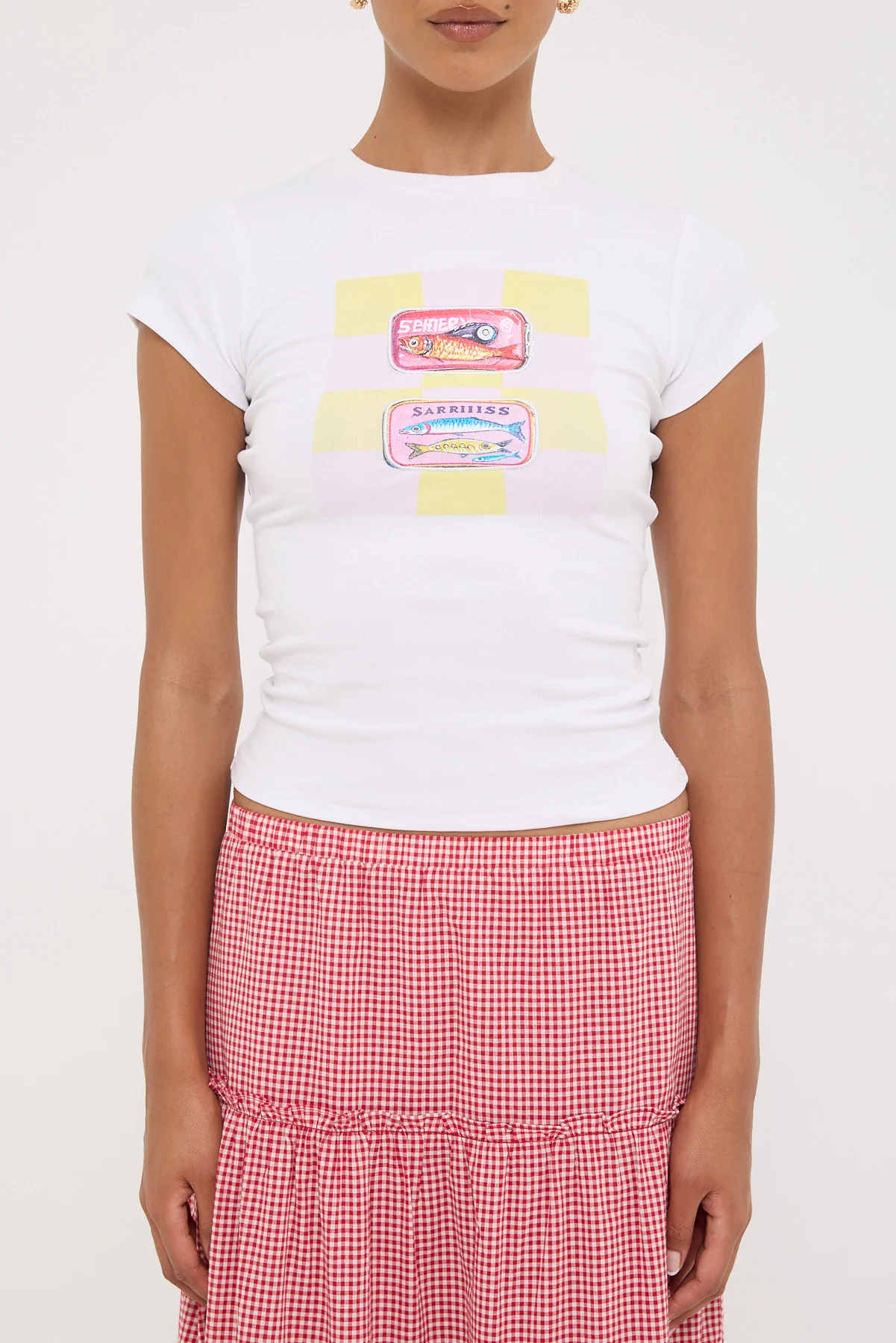 Luck & Trouble Salty Sardines Baby Tee White - Image 6