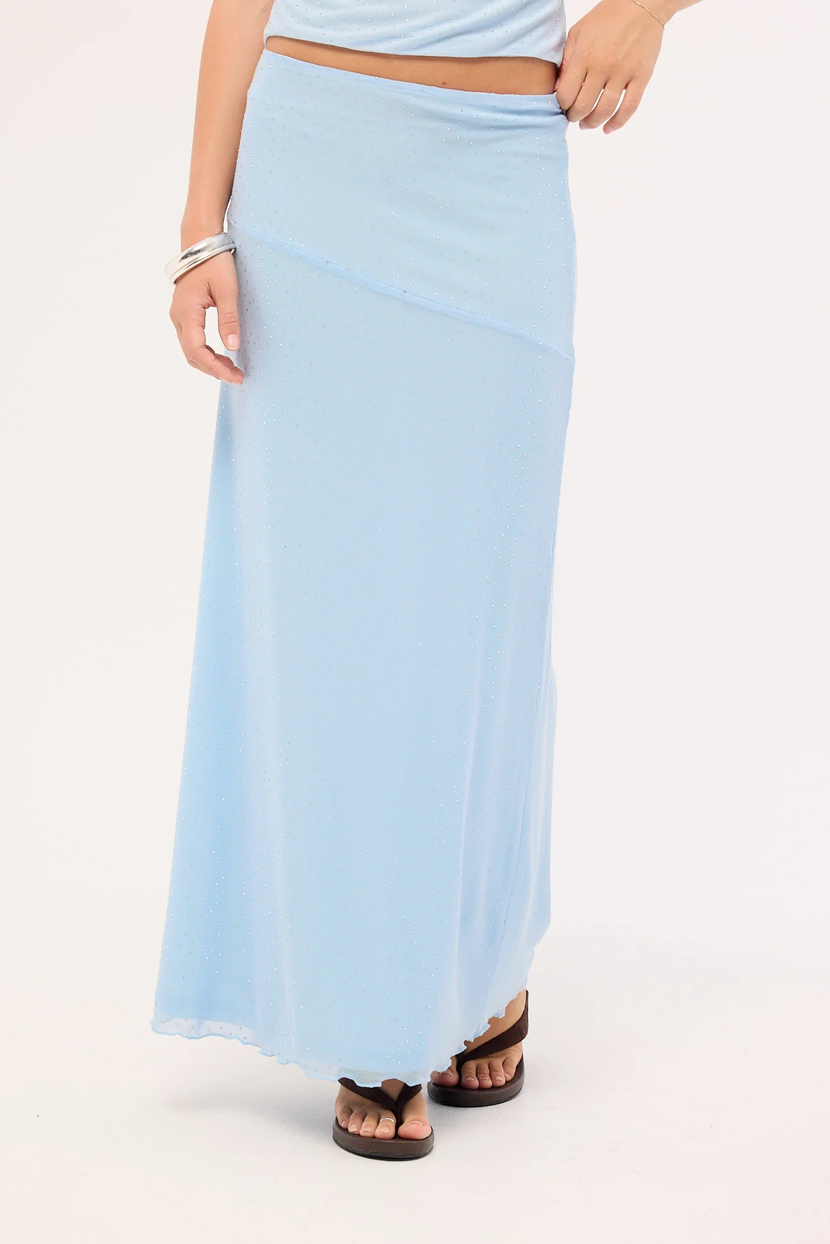 Luck & Trouble Shimmer Asymmetrical Midi Skirt Blue - Image 2