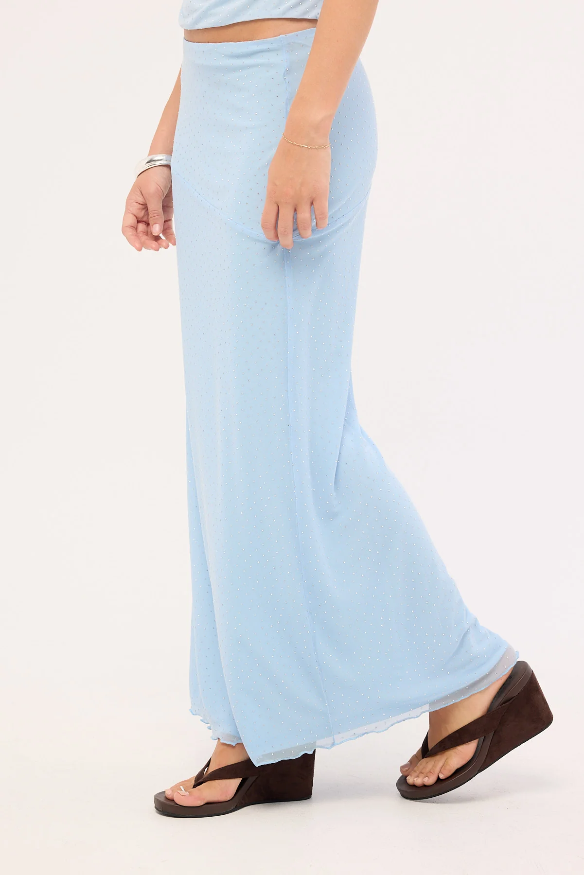 Luck & Trouble Shimmer Asymmetrical Midi Skirt Blue - Image 3