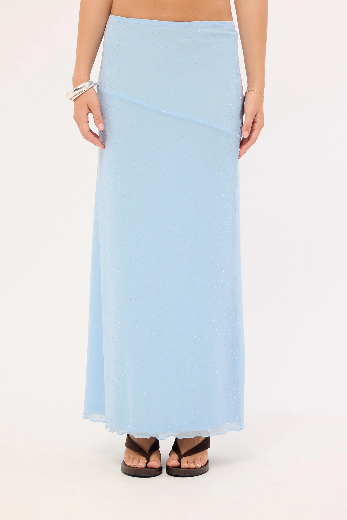 Luck & Trouble Shimmer Asymmetrical Midi Skirt Blue - Image 6