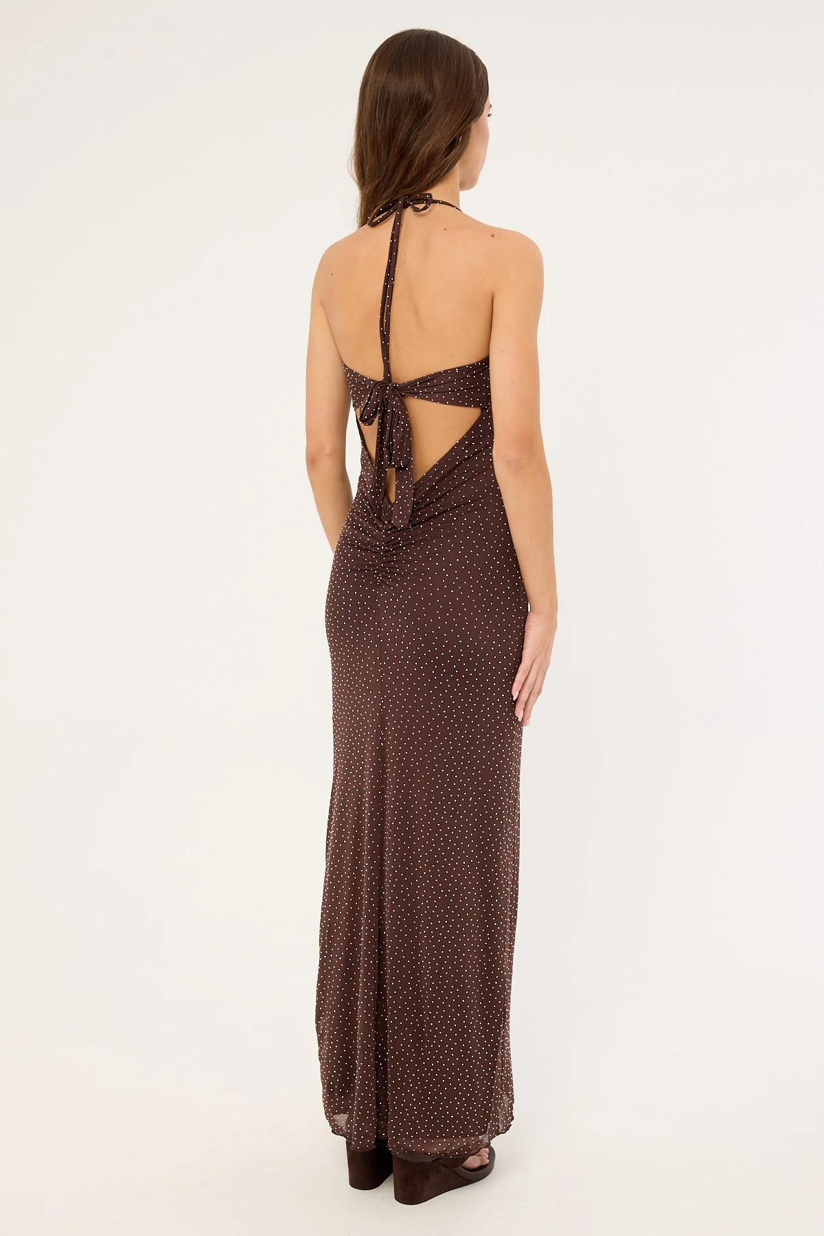 Luck & Trouble Shimmer Halter Glitter Maxi Dress Brown - Image 5