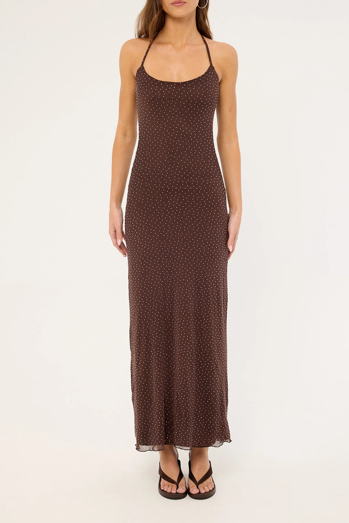 Luck & Trouble Shimmer Halter Glitter Maxi Dress Brown - Image 8