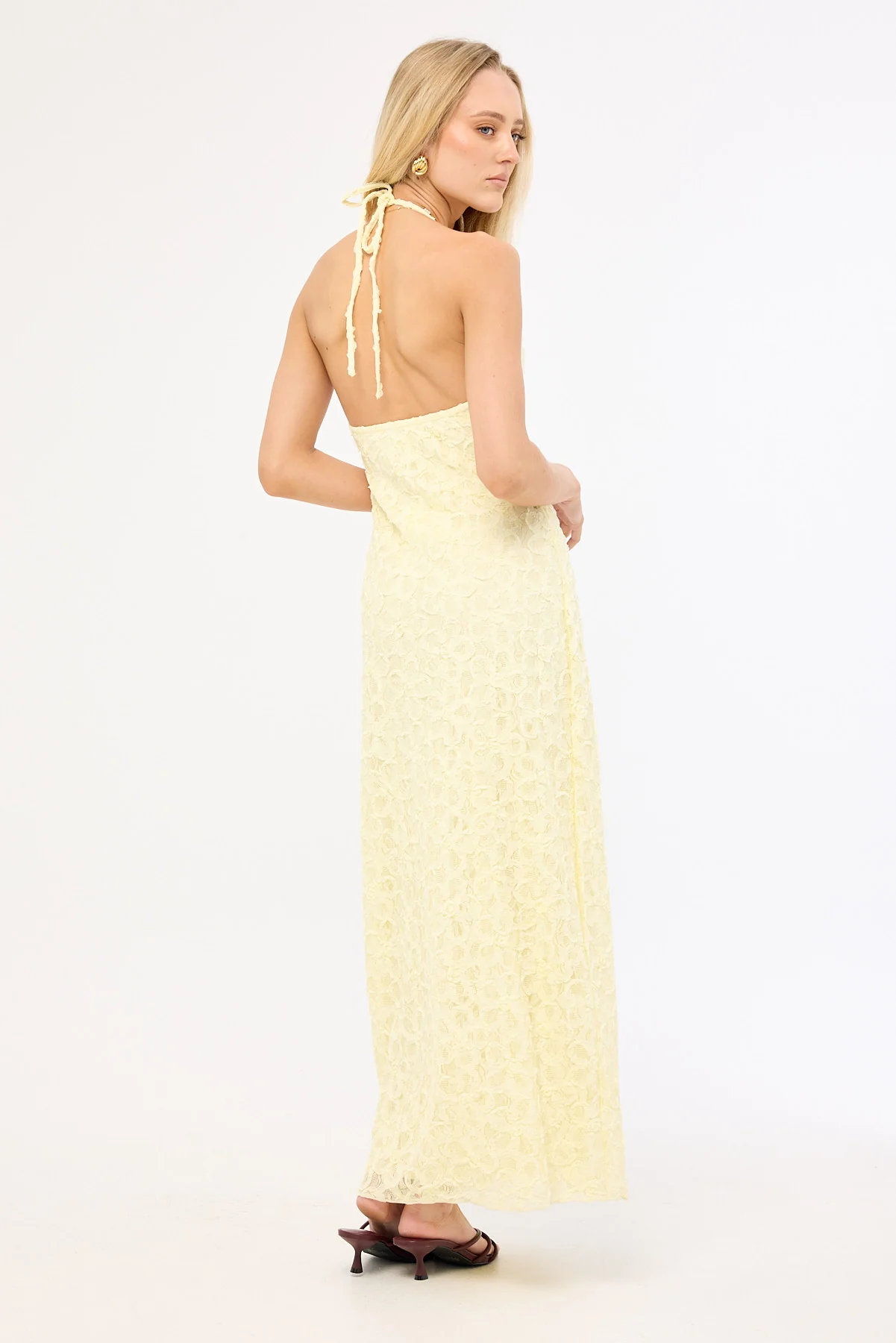 Luck & Trouble Skye Halter Midi Dress Lemon - Image 3