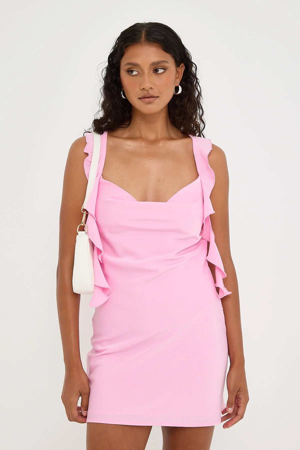 Luck & Trouble Slight Cowl Ruffle Mini Dress Pink - Image 2