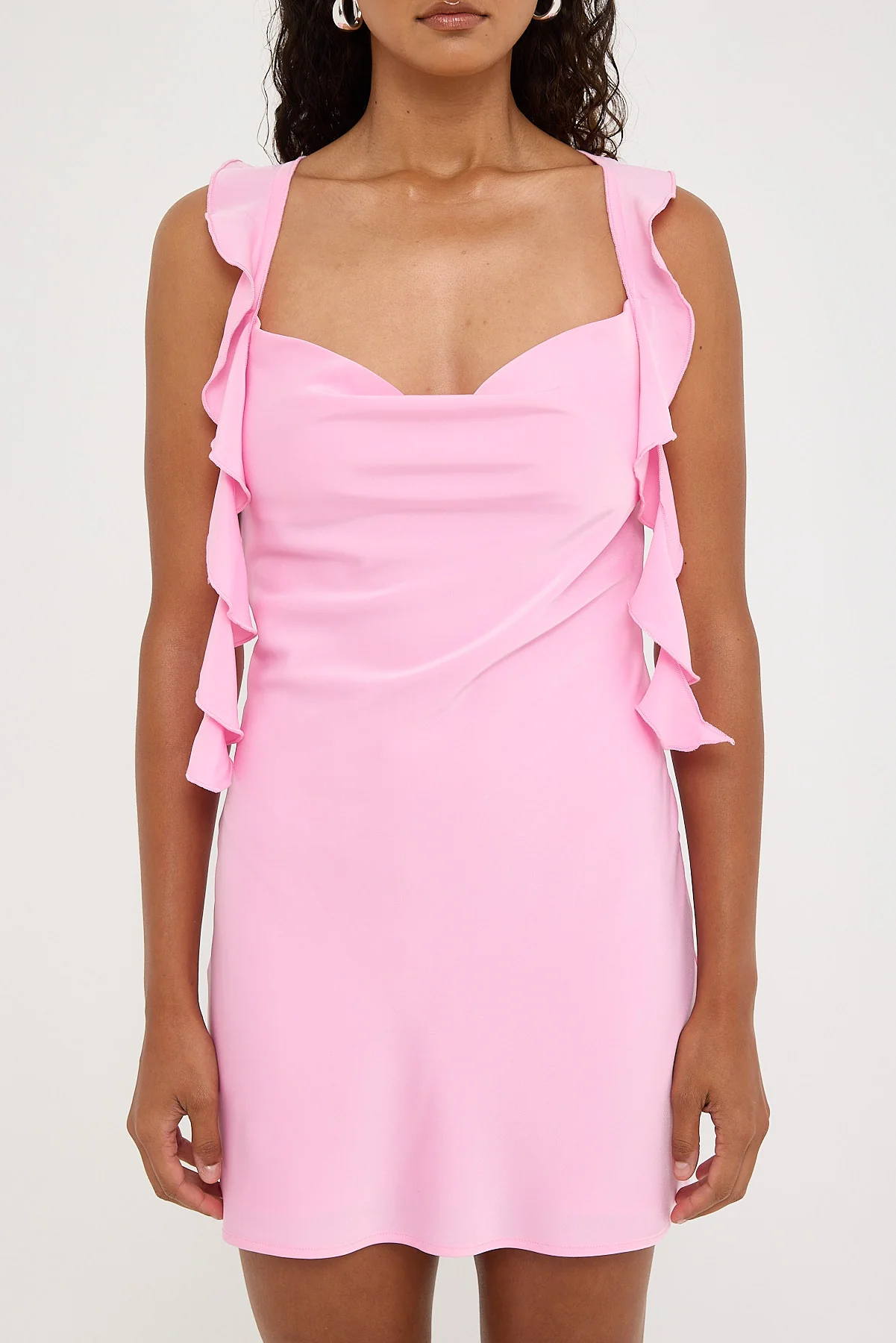 Luck & Trouble Slight Cowl Ruffle Mini Dress Pink - Image 6