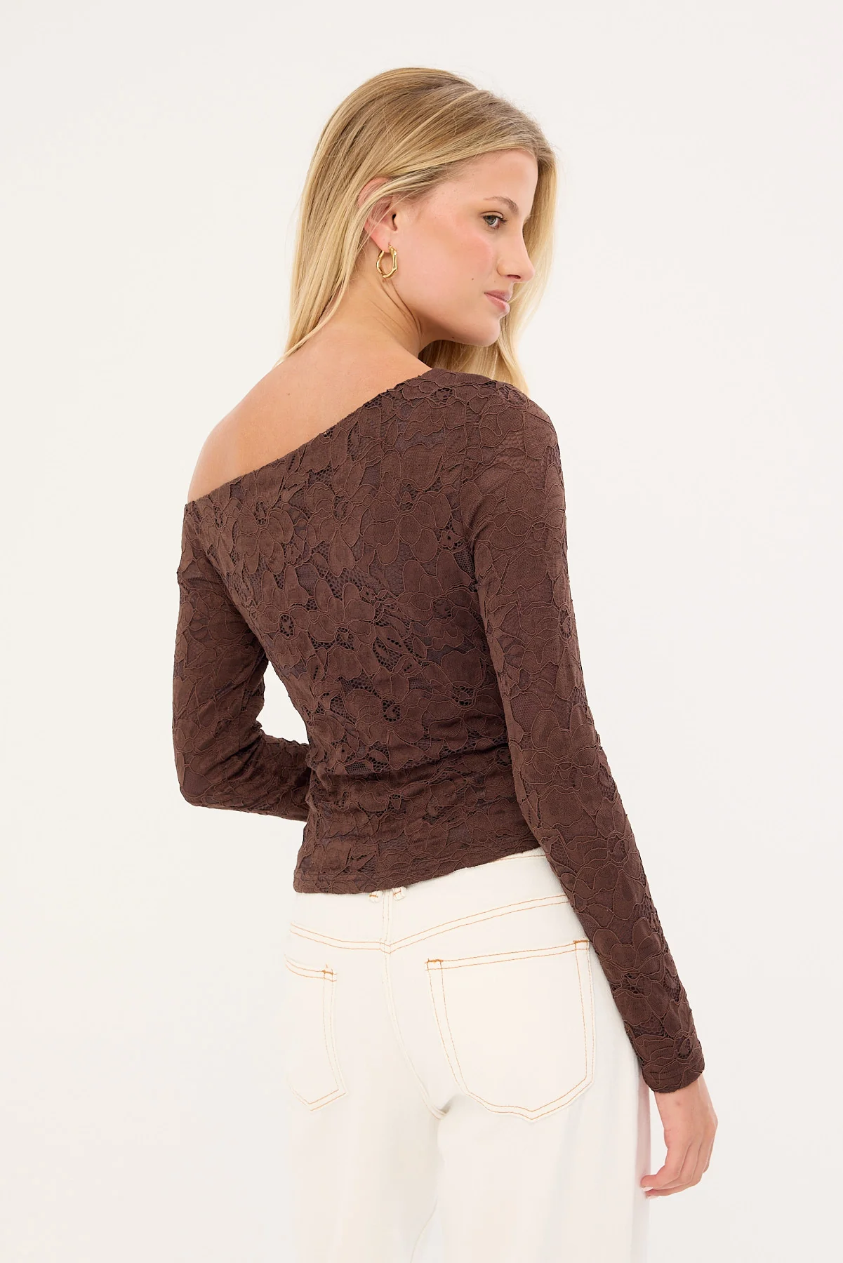 Luck & Trouble Solace Off Shoulder Long Sleeve Lace Top Brown - Image 5
