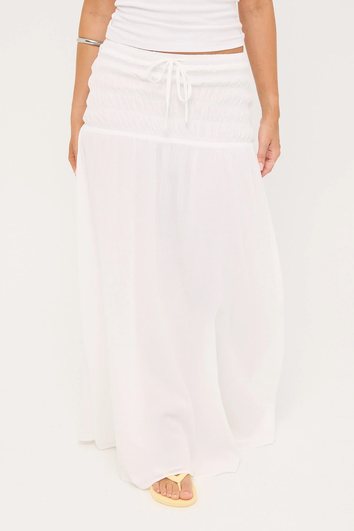 Luck & Trouble Solene Shirred Maxi Skirt White - Image 2