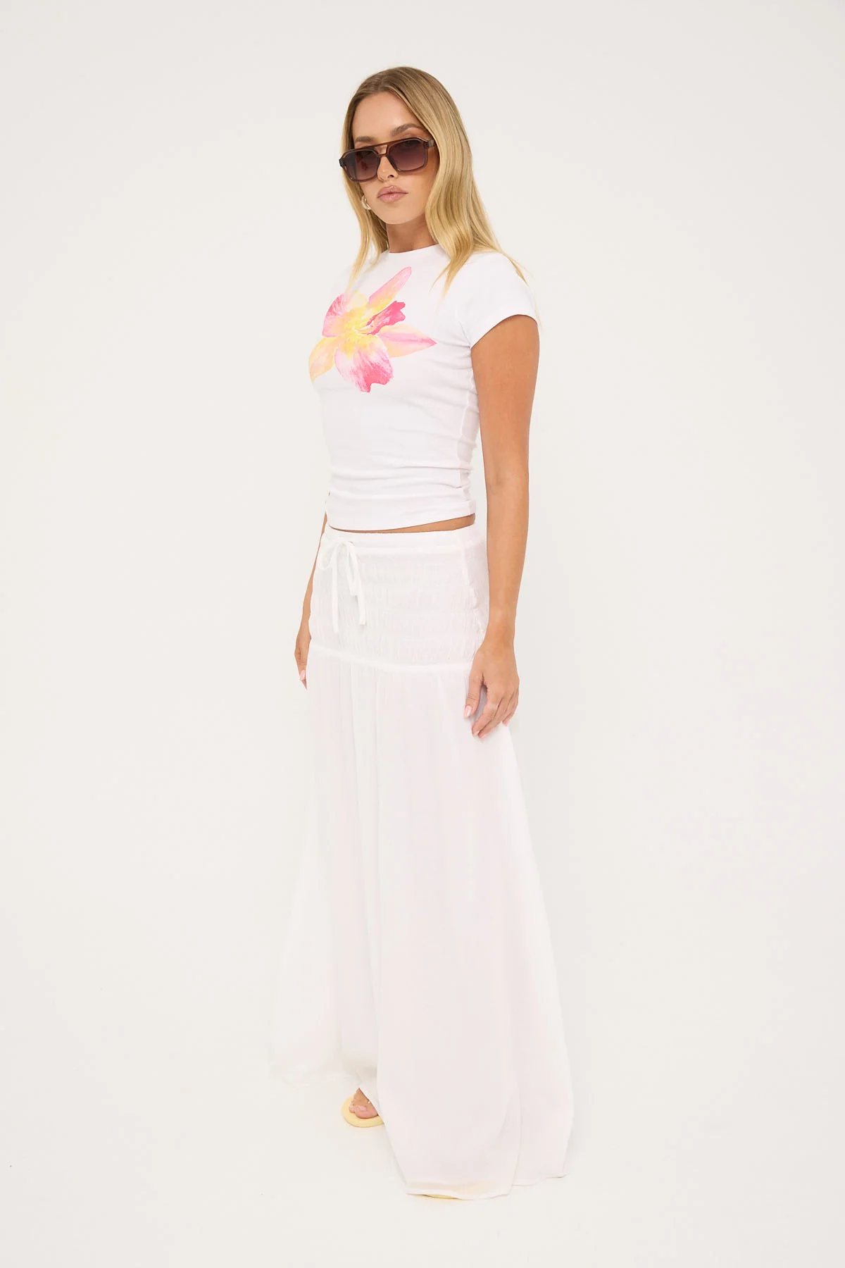 Luck & Trouble Solene Shirred Maxi Skirt White - Image 3