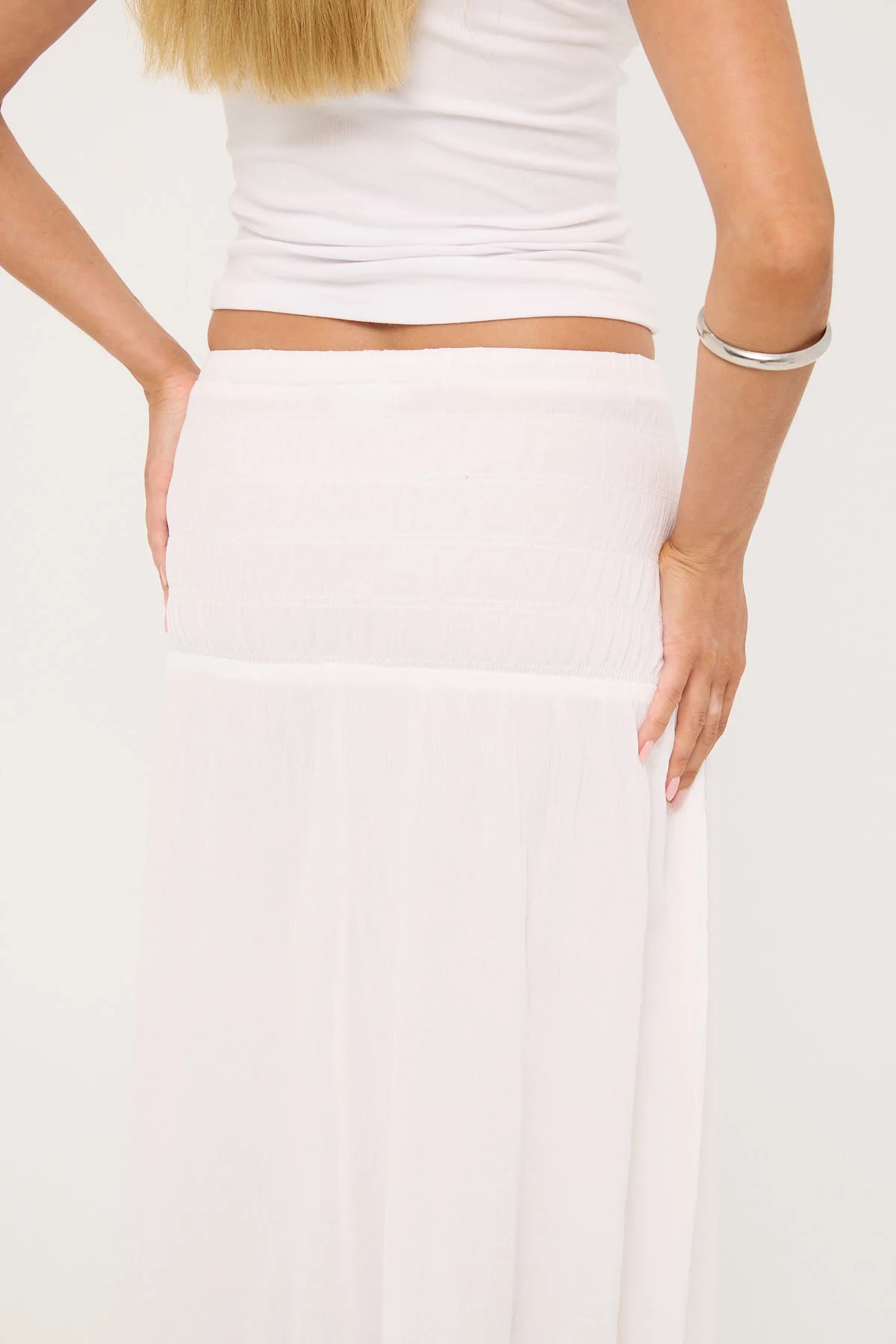 Luck & Trouble Solene Shirred Maxi Skirt White - Image 6