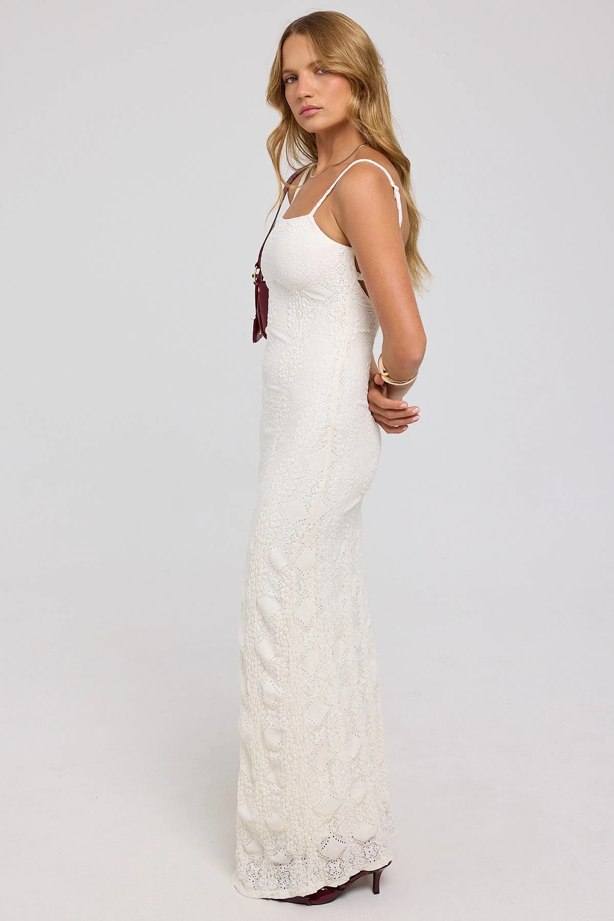 Luck & Trouble Soraka Lace Up Back Midi Dress White - Image 3