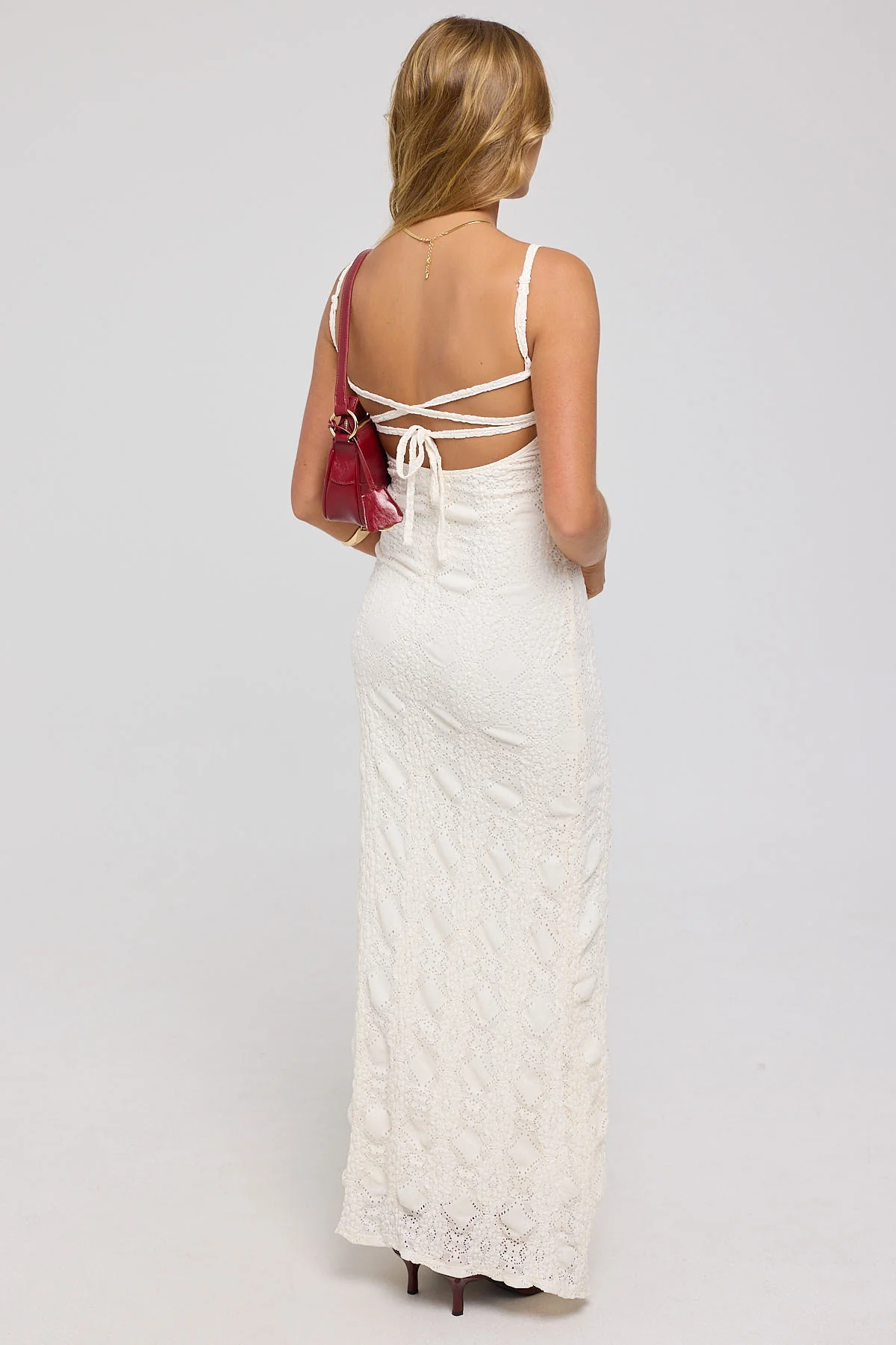 Luck & Trouble Soraka Lace Up Back Midi Dress White - Image 4