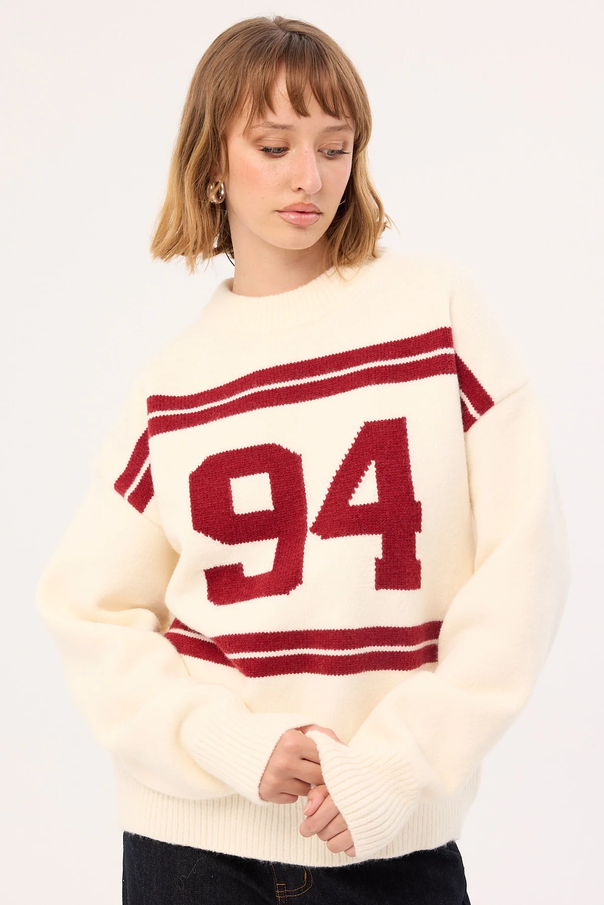 Luck & Trouble Sports Intarsia Knit Jumper Cream