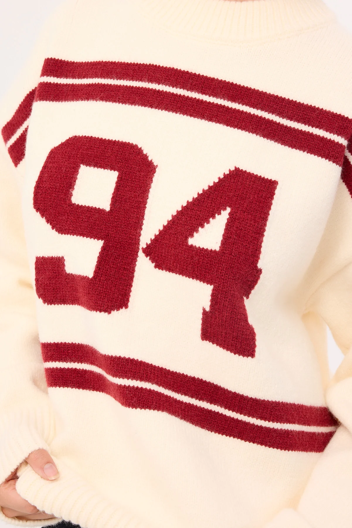 Luck & Trouble Sports Intarsia Knit Jumper Cream - Image 6