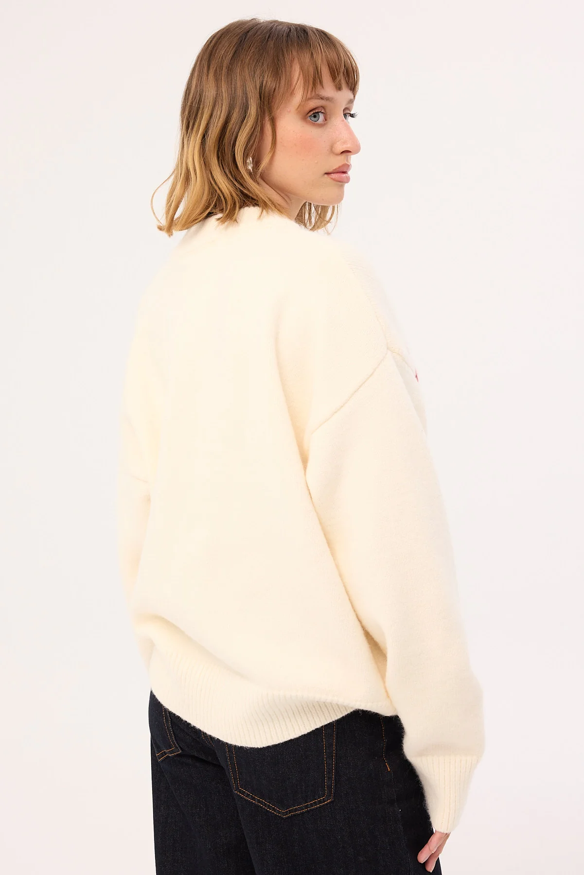 Luck & Trouble Sports Intarsia Knit Jumper Cream - Image 7