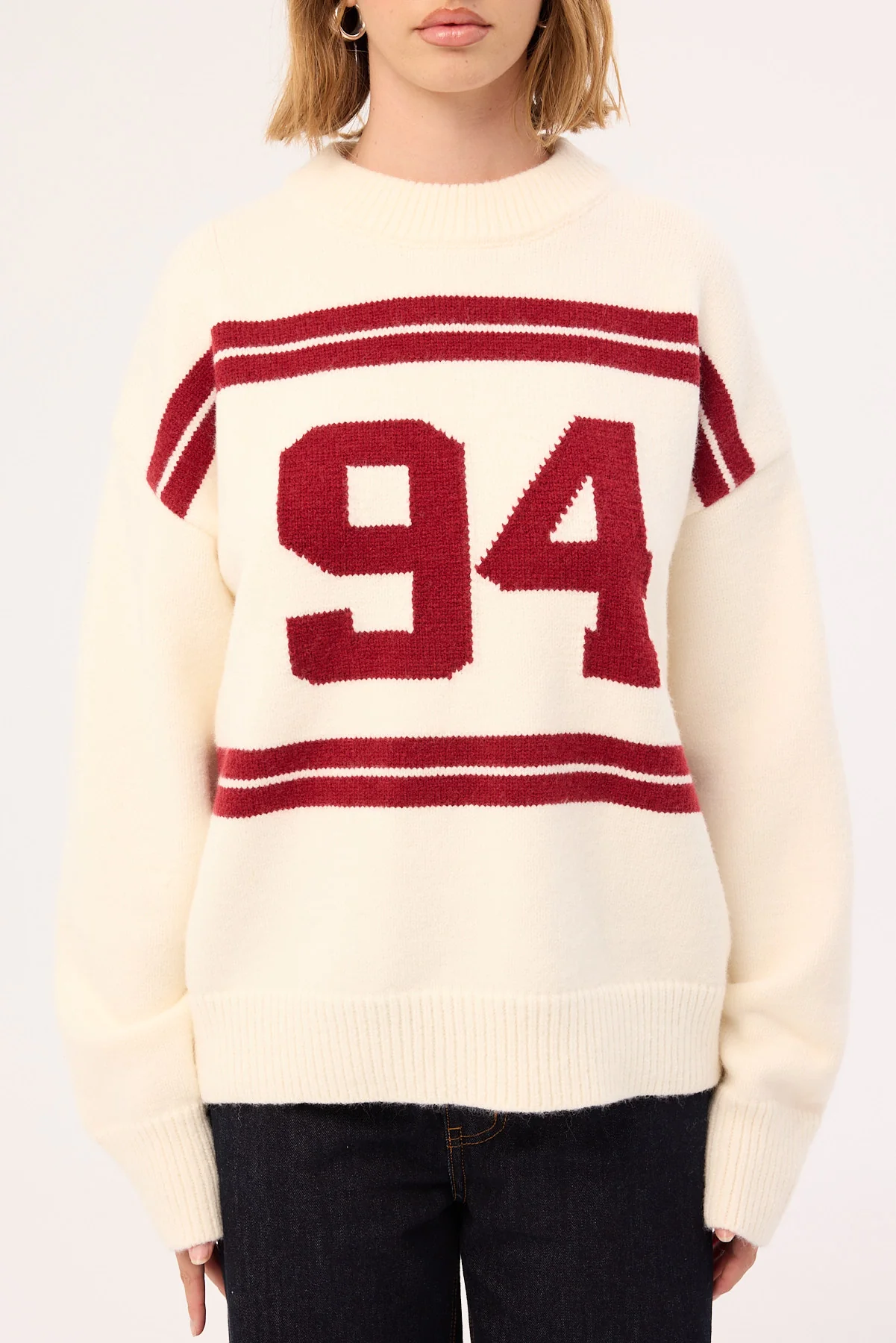 Luck & Trouble Sports Intarsia Knit Jumper Cream - Image 8