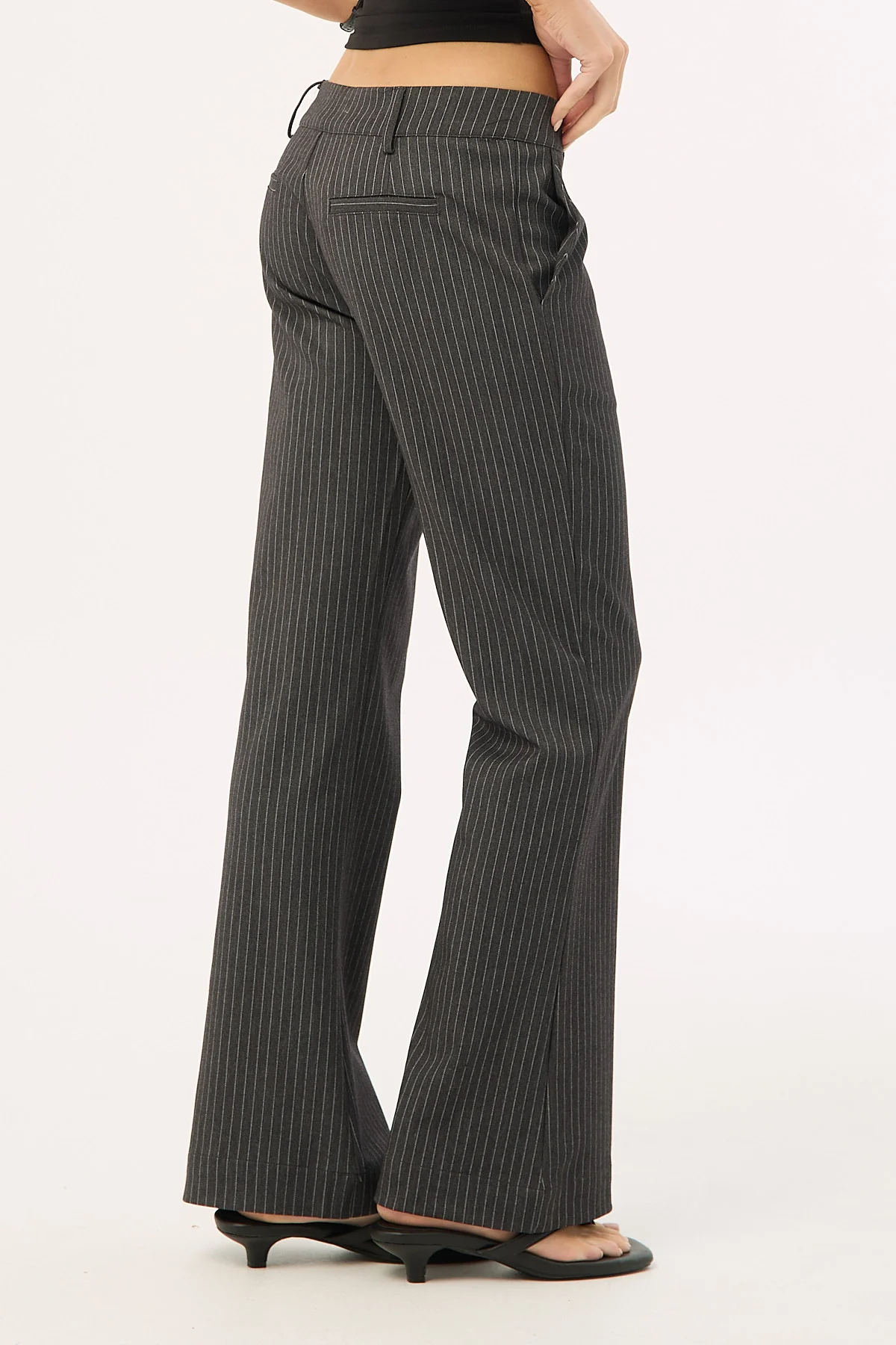 Luck & Trouble Starling Low Rise Bootcut Pant Grey Pinstripe - Image 6