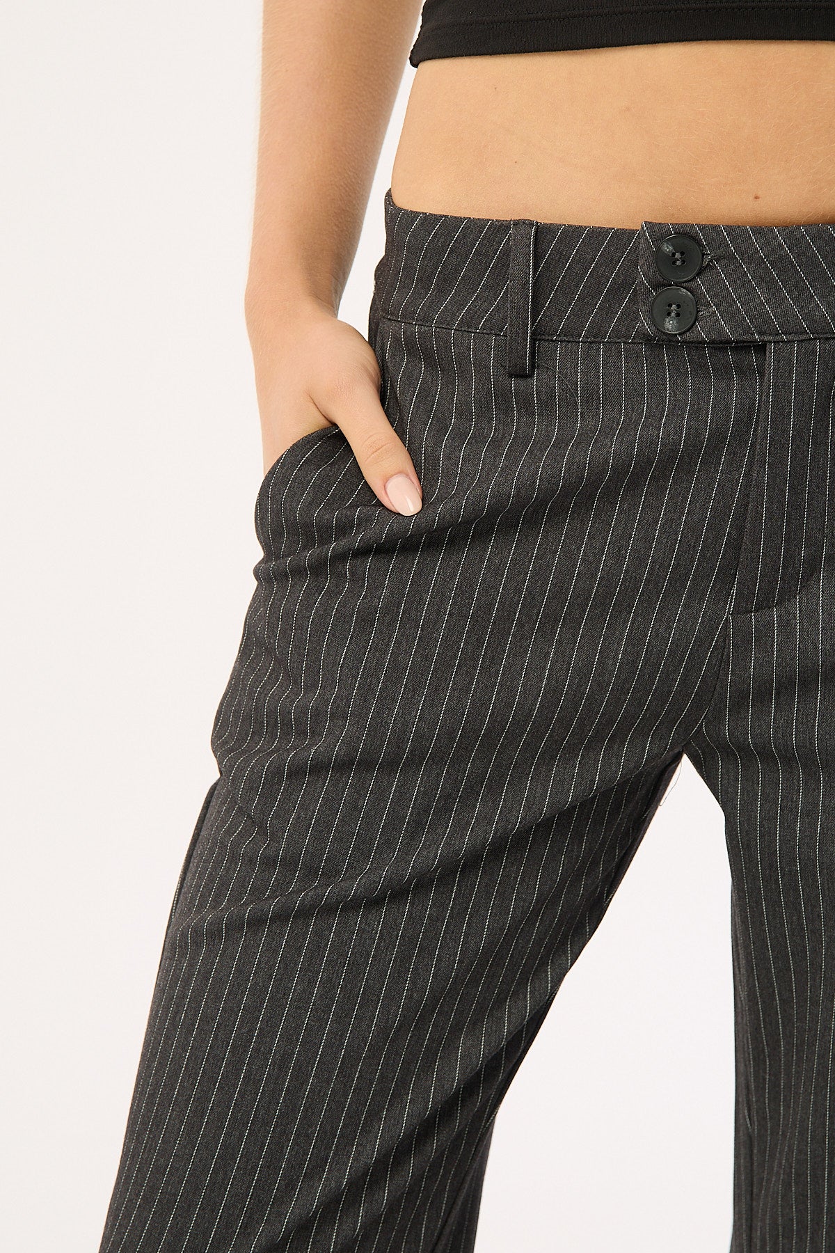 Luck & Trouble Starling Low Rise Bootcut Pant Grey Pinstripe - Image 7