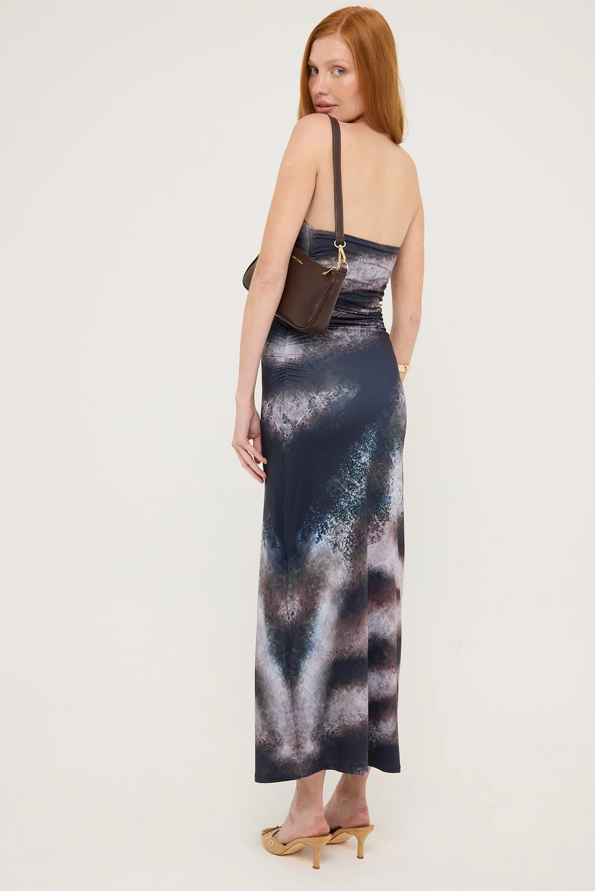 Luck & Trouble Stasia Printed Strapless Jersey Midi Dress Black Print - Image 6