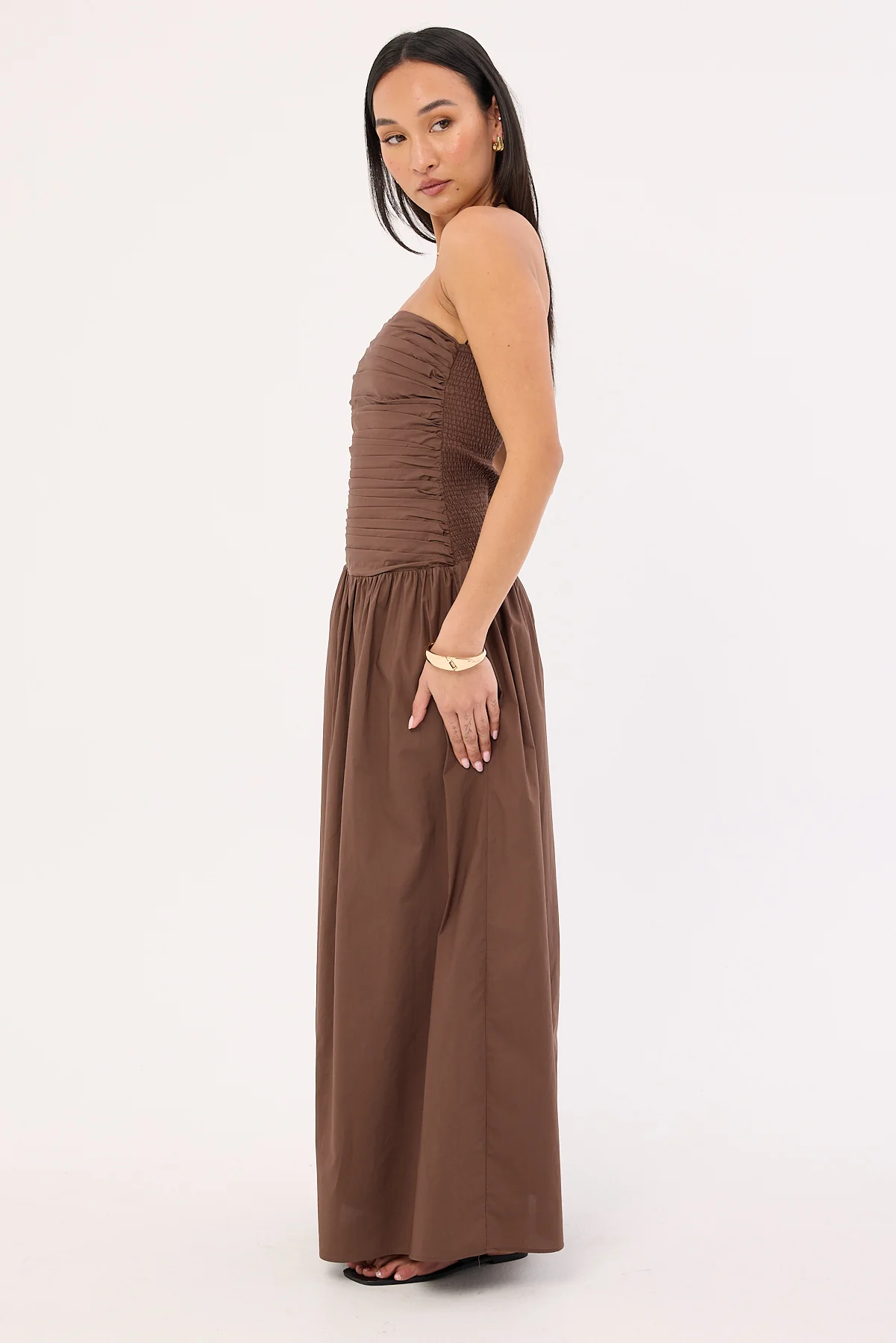Luck & Trouble Strapless Drop Waist Midi Dress Brown - Image 3