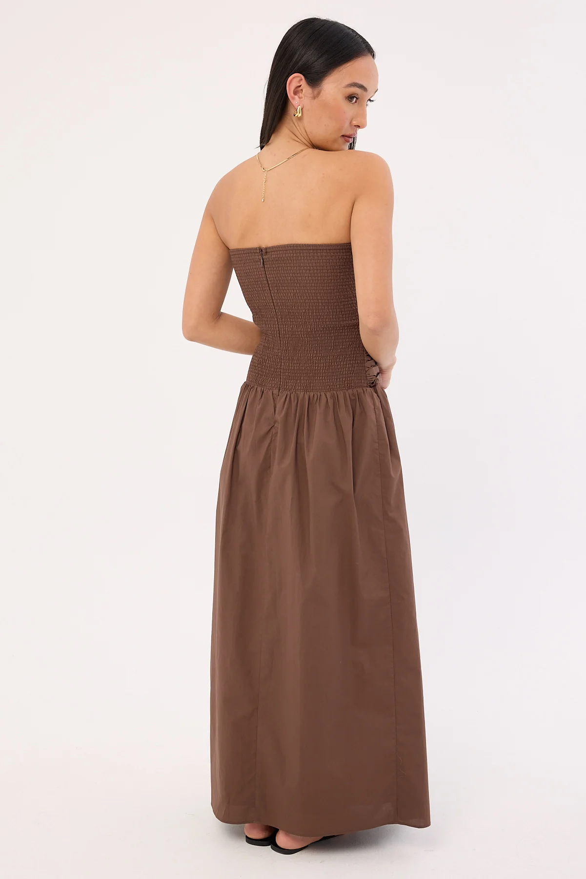 Luck & Trouble Strapless Drop Waist Midi Dress Brown - Image 4