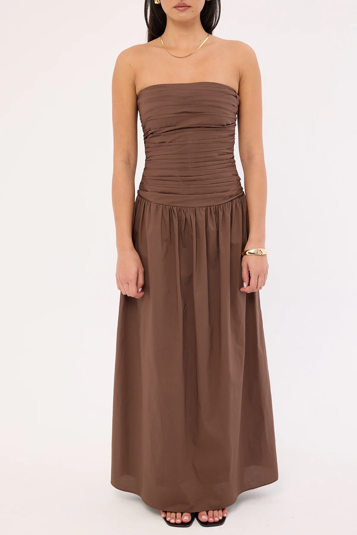 Luck & Trouble Strapless Drop Waist Midi Dress Brown - Image 5
