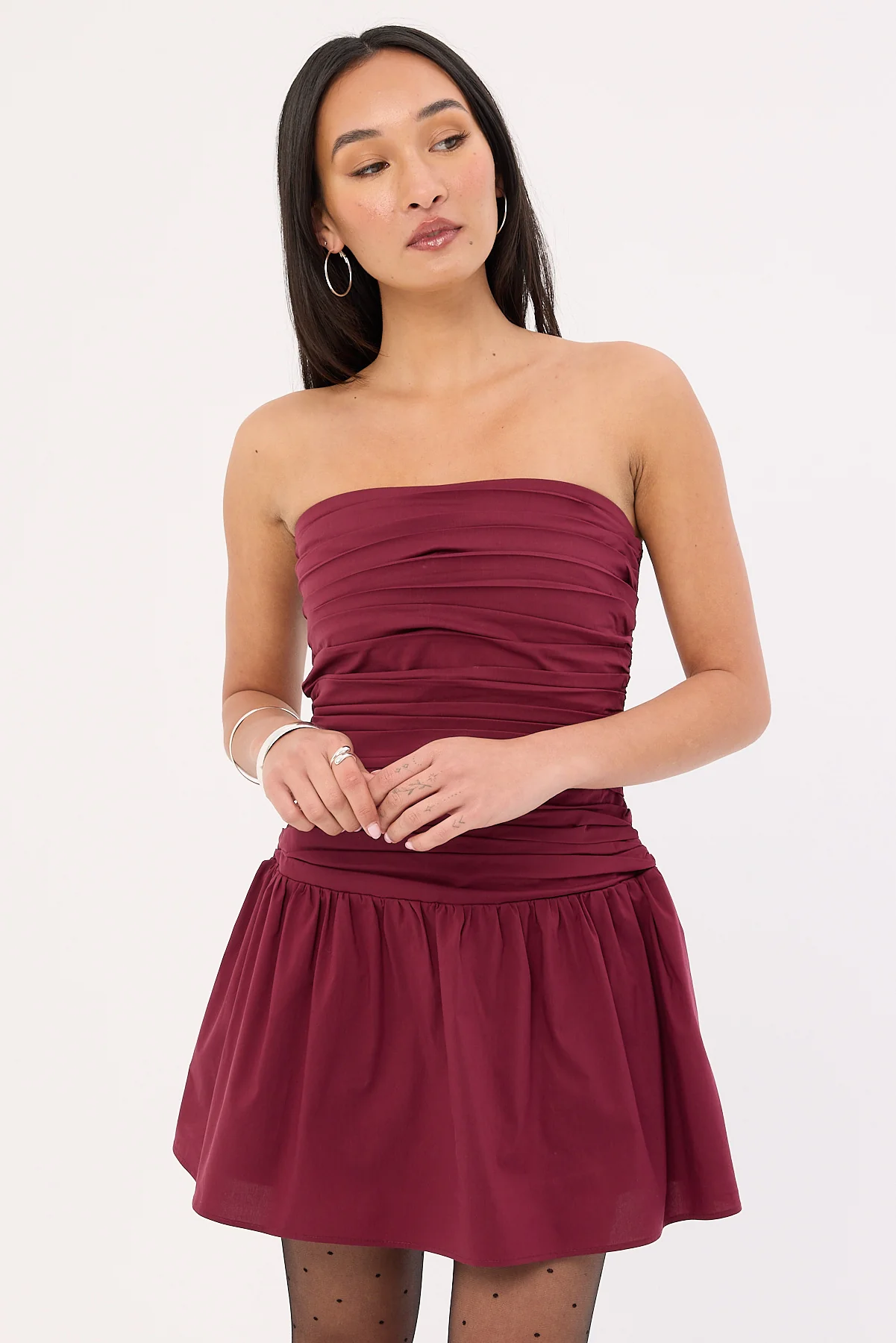 Luck & Trouble Strapless Drop Waist Mini Dress Burgundy - Image 4