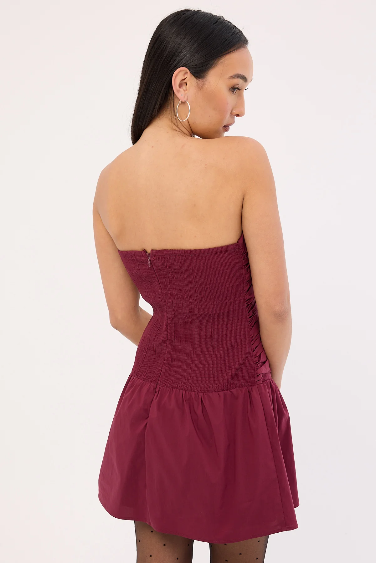 Luck & Trouble Strapless Drop Waist Mini Dress Burgundy - Image 7