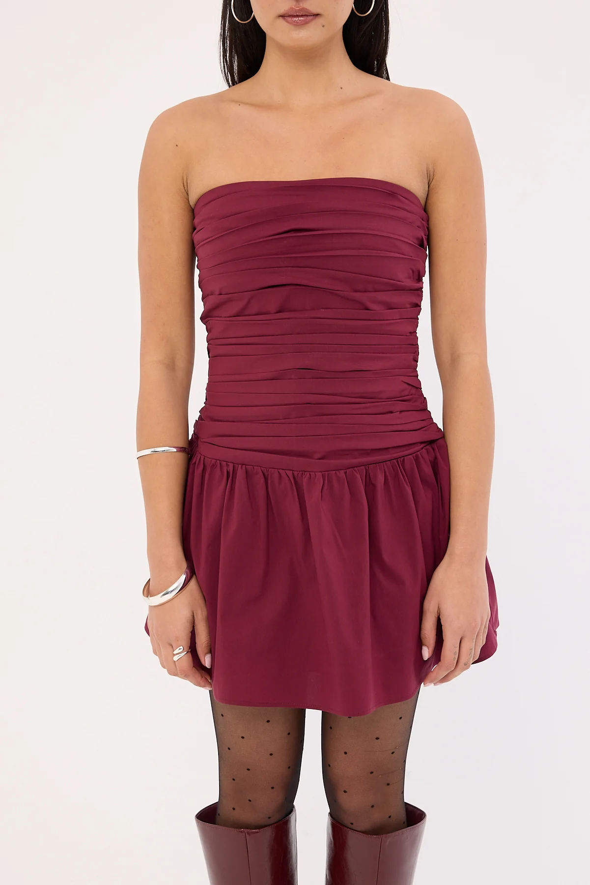 Luck & Trouble Strapless Drop Waist Mini Dress Burgundy - Image 8
