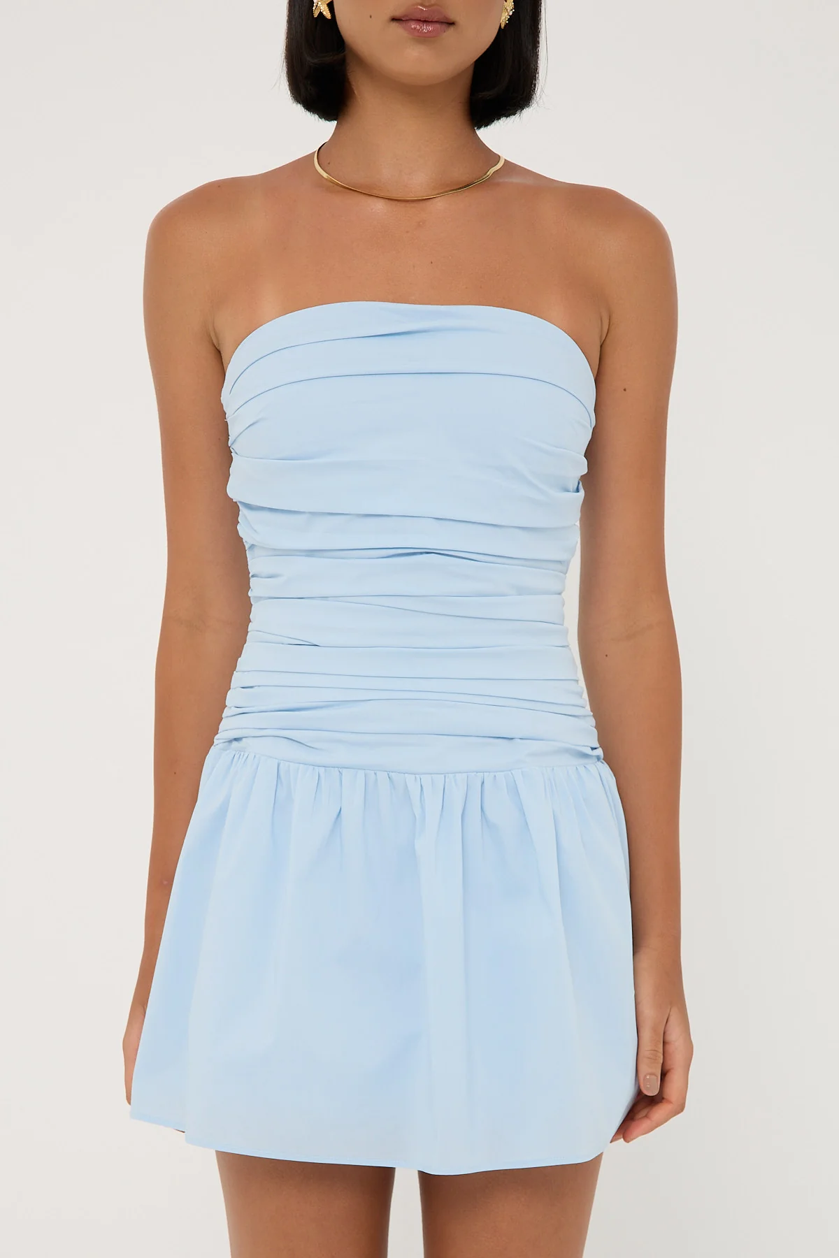 Luck & Trouble Strapless Drop Waist Mini Dress Light Blue - Image 7