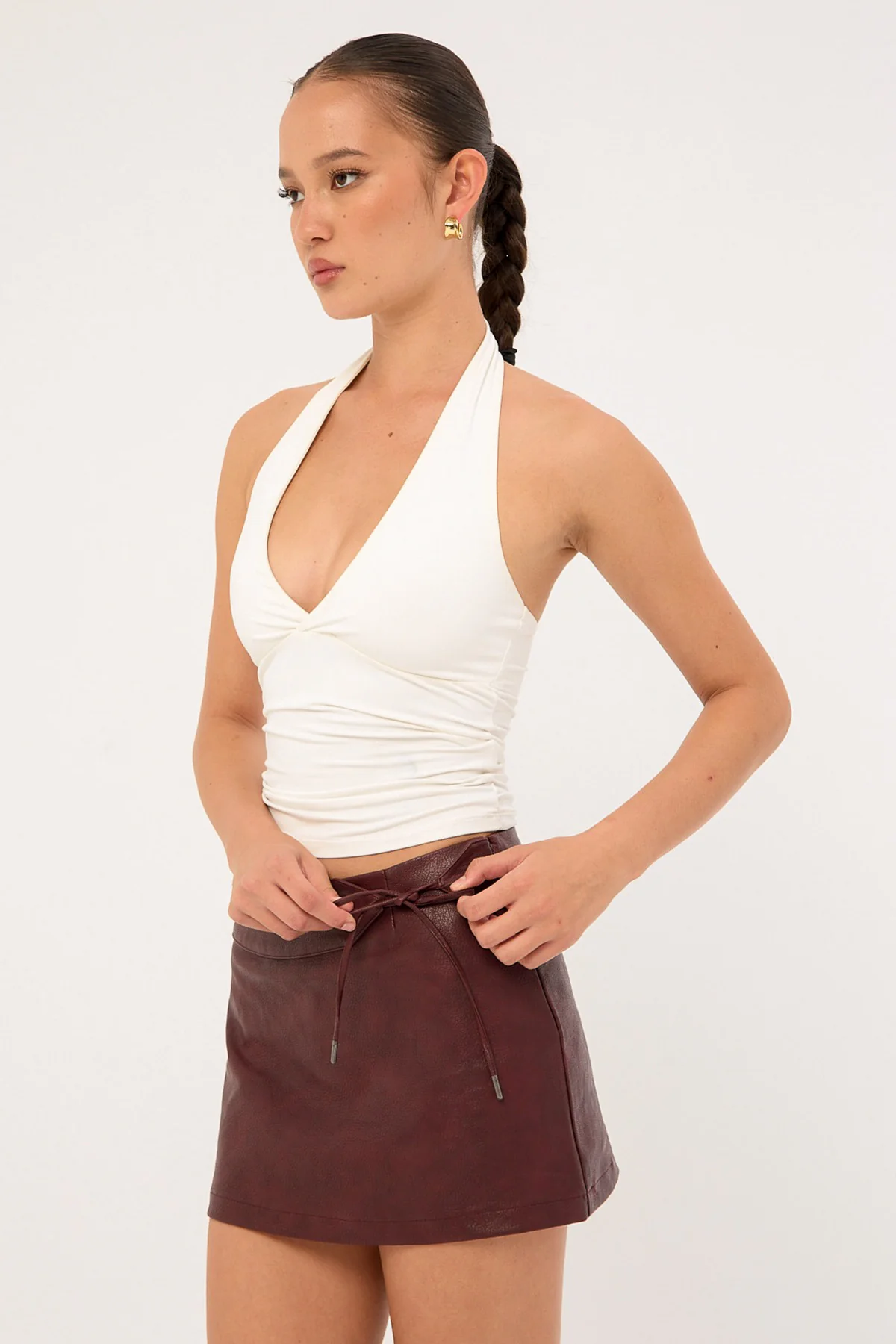 Luck & Trouble Strata Tie Skort Burgundy - Image 5