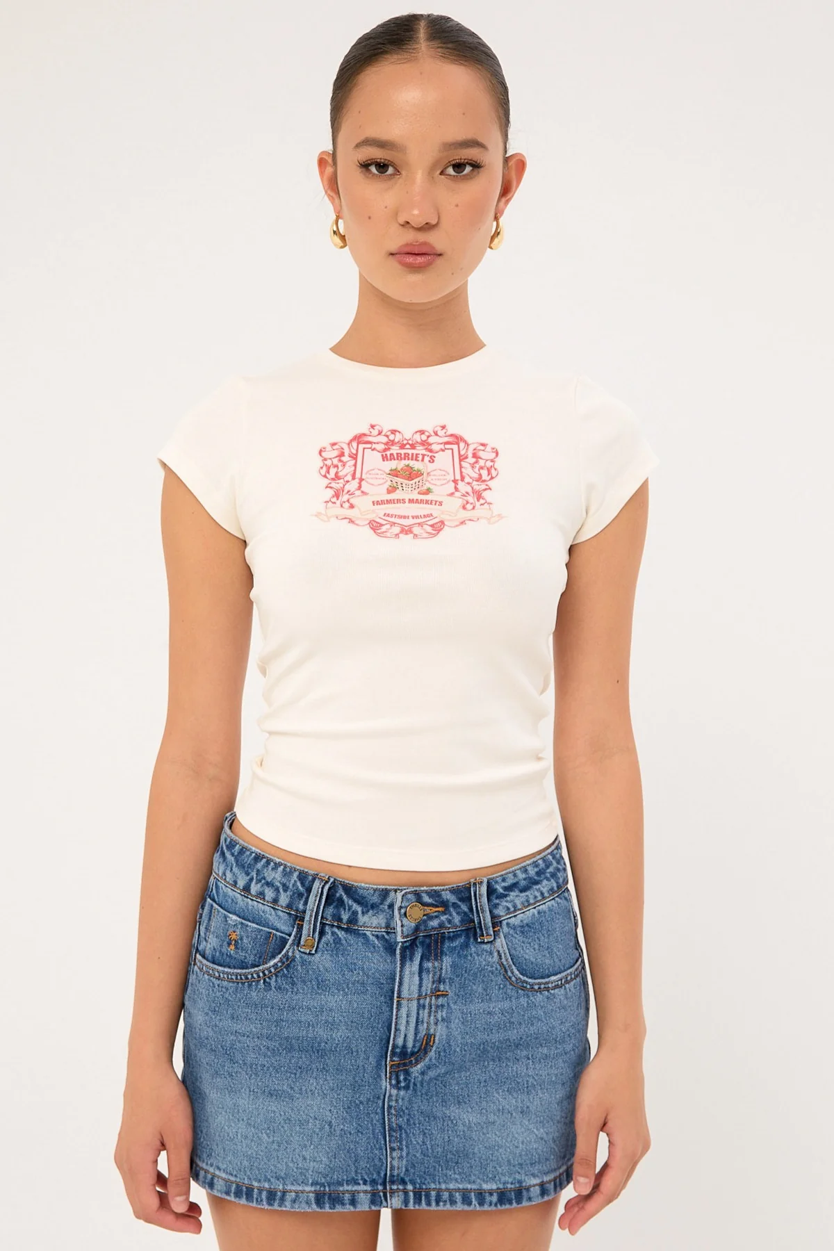 Luck & Trouble Strawberry Market Baby Tee White - Image 4