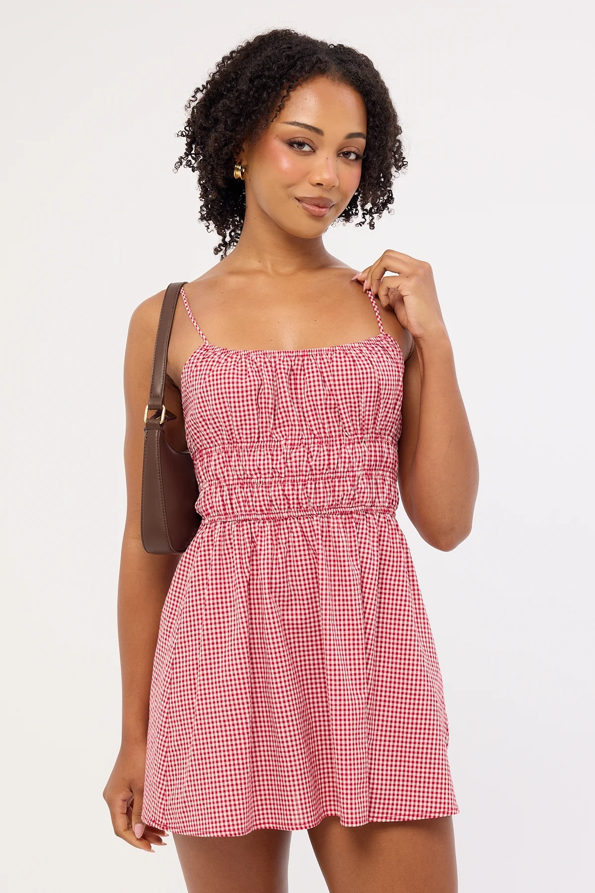 Luck & Trouble Summer Gingham Mini Dress Red Gingham - Image 3