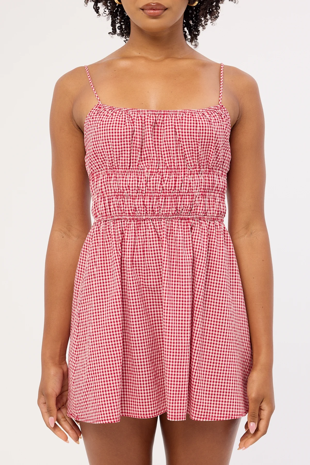 Luck & Trouble Summer Gingham Mini Dress Red Gingham - Image 7